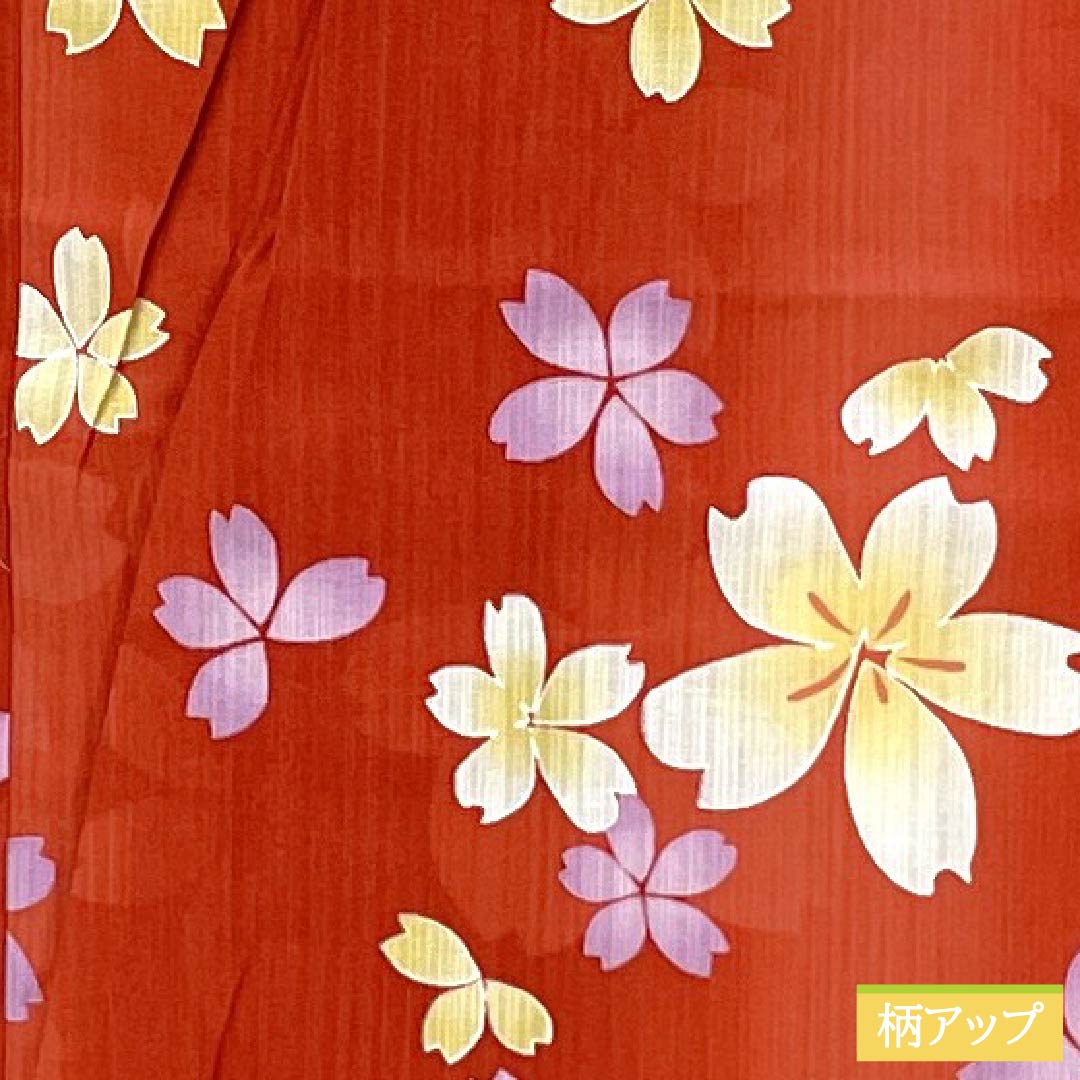 Cotton Yukata, Length 162cm, Sleeve Length 67.5cm, S Rank, Single Layer, Vermilion, Cinnabar, Cherry Blossom Design, 1118006512416