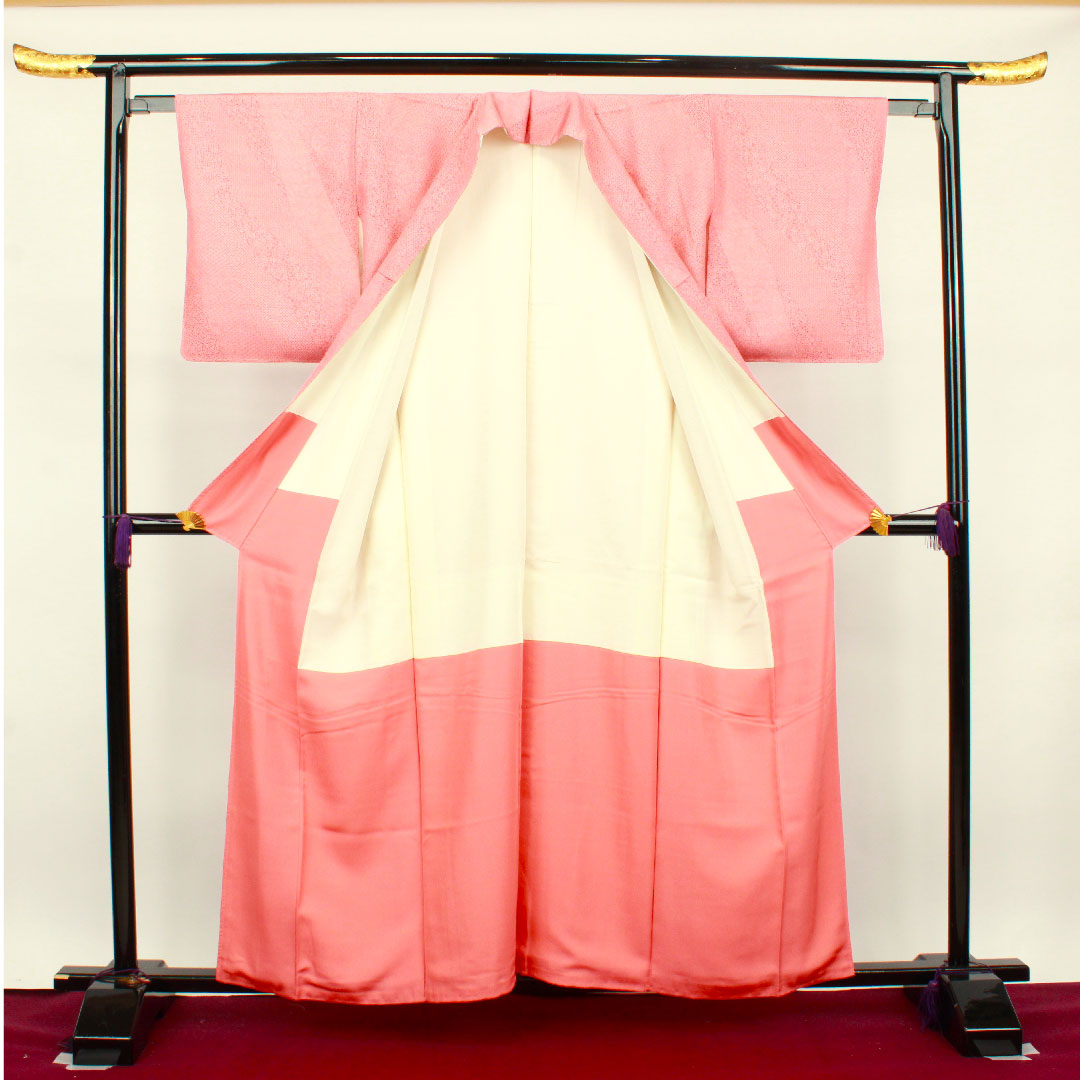 小紋 身丈156cm 裄丈61cm 袷  紅色 江戸小紋 浜ちりめん  正絹 Sランク 赤系 1115002972312