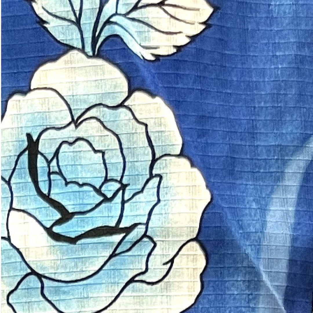 浴衣 しつけ糸付き 未使用品 瑠璃色 薔薇 木綿 Sランク 単衣 身丈164.5cm 裄丈65.5cm 青系 1118002932417