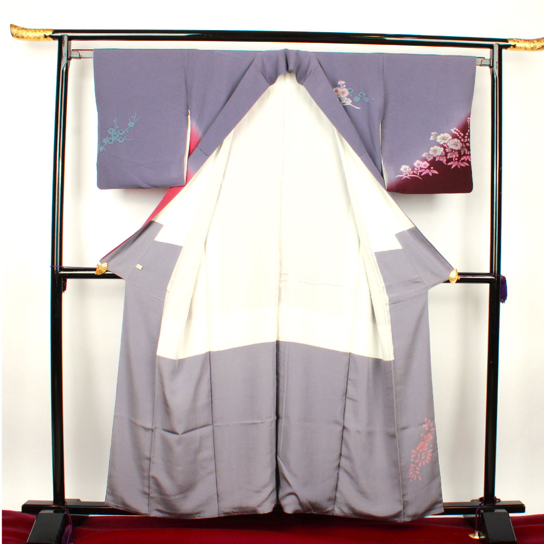 Homongi (formal kimono) Length 157.5cm Sleeve length 63cm Brown Chrysanthemum Plum Pure silk S rank Purple 1112001562320