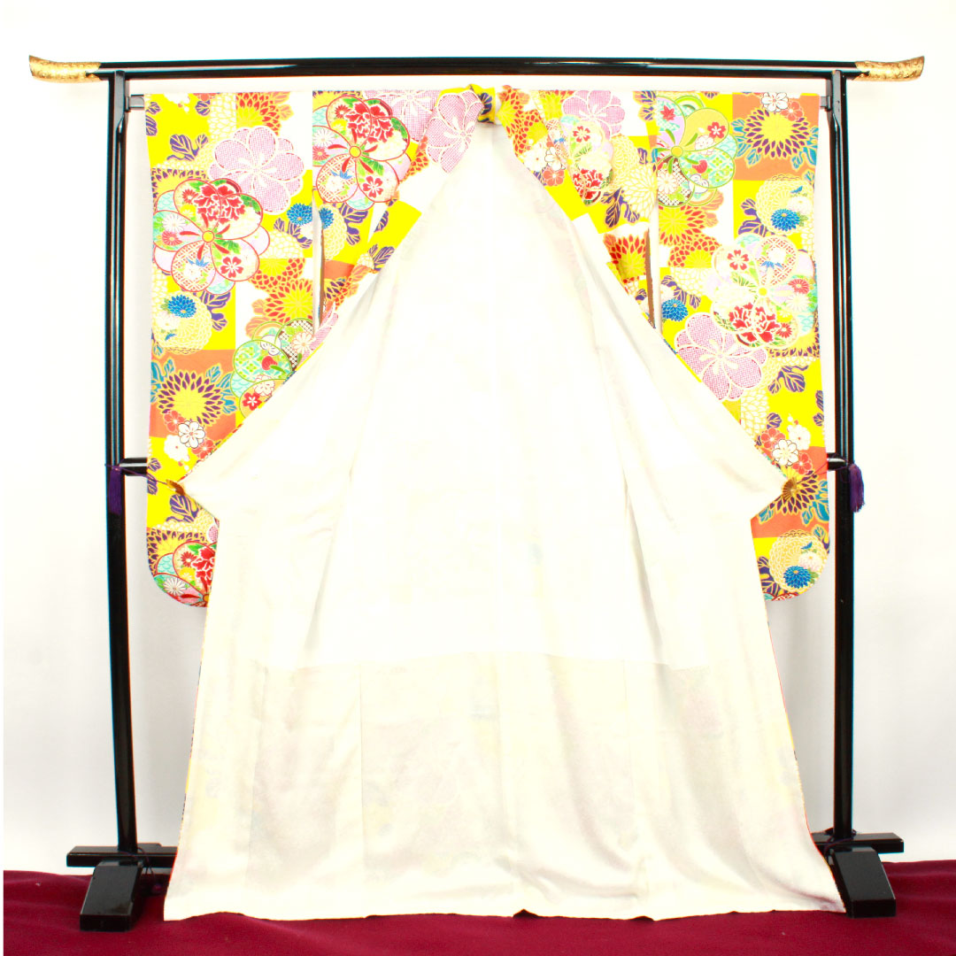 振袖 身丈171.5cm 裄丈68cm 袷  菊 市松   正絹 Sランク グラデ 1113000932699