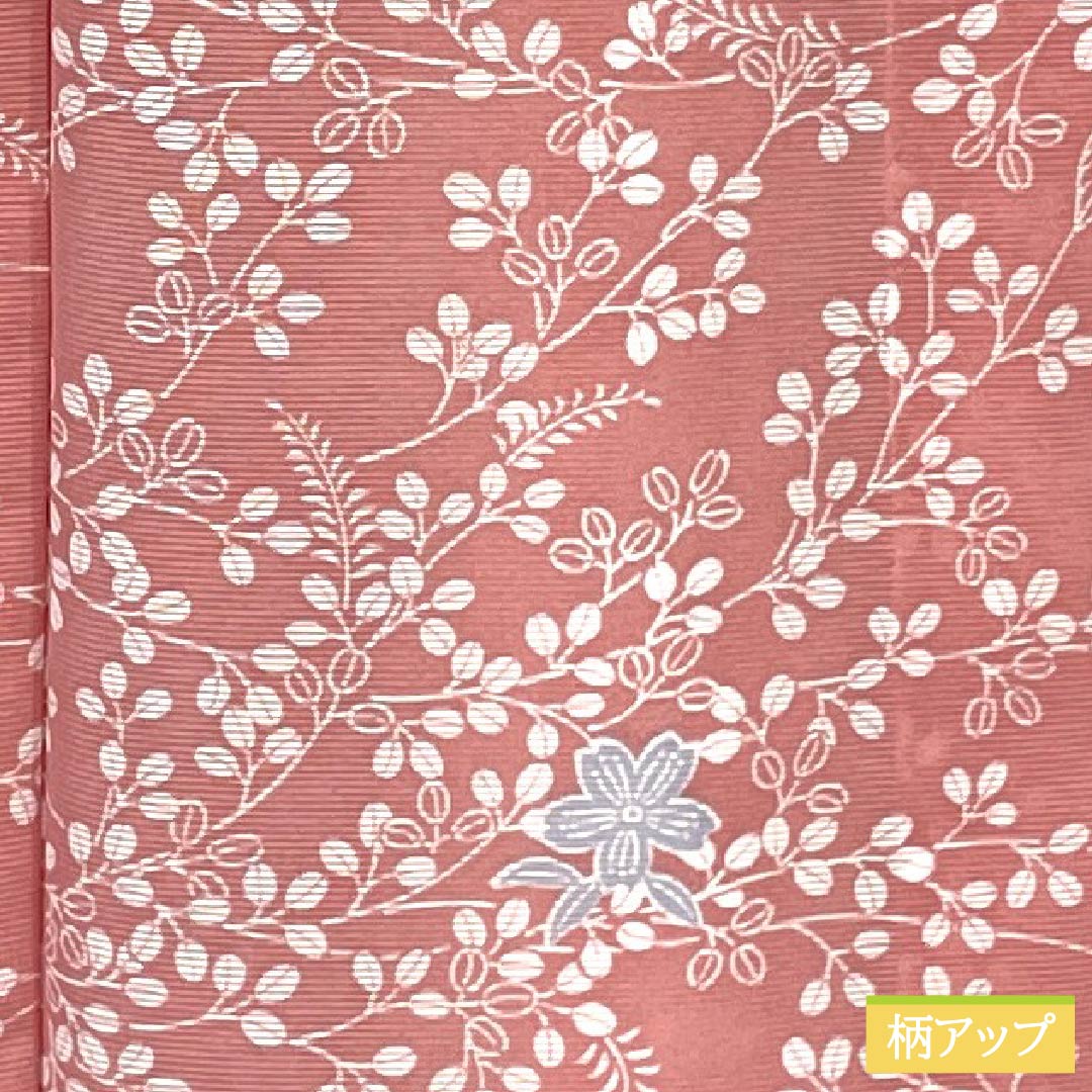 Summer kimono, polyester, small pattern, length 166.5cm, sleeve length 68.5cm, medium crimson flower color (nakano kurenai iro), plant pattern, lining, washable, pink, S rank, ro, 1132002622513