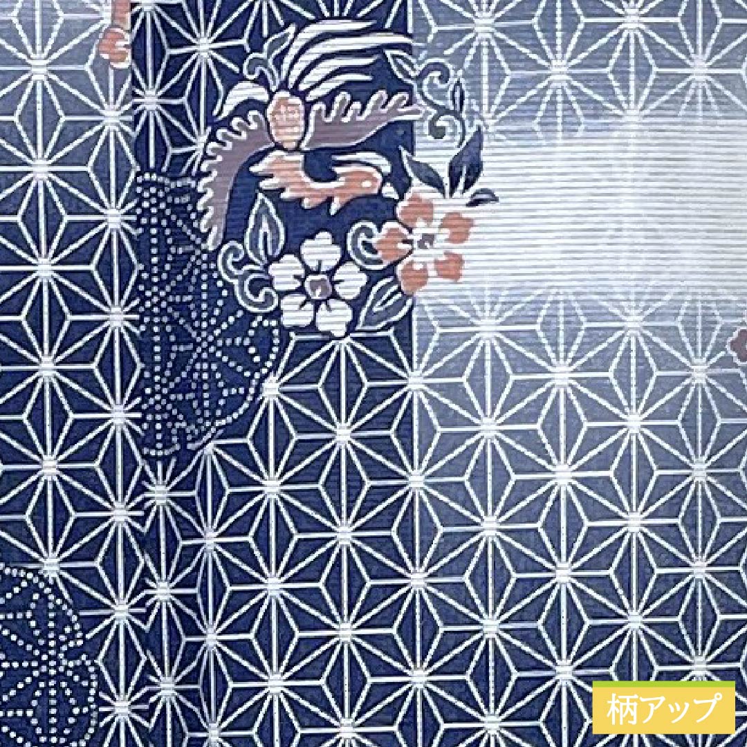 Summer kimono, polyester, small pattern, length 149cm, sleeve length 62cm, iron grape color (tebutsubudouiro), hemp leaf pattern, classic, washable, ro, rank A, navy blue, product number 1132002633118