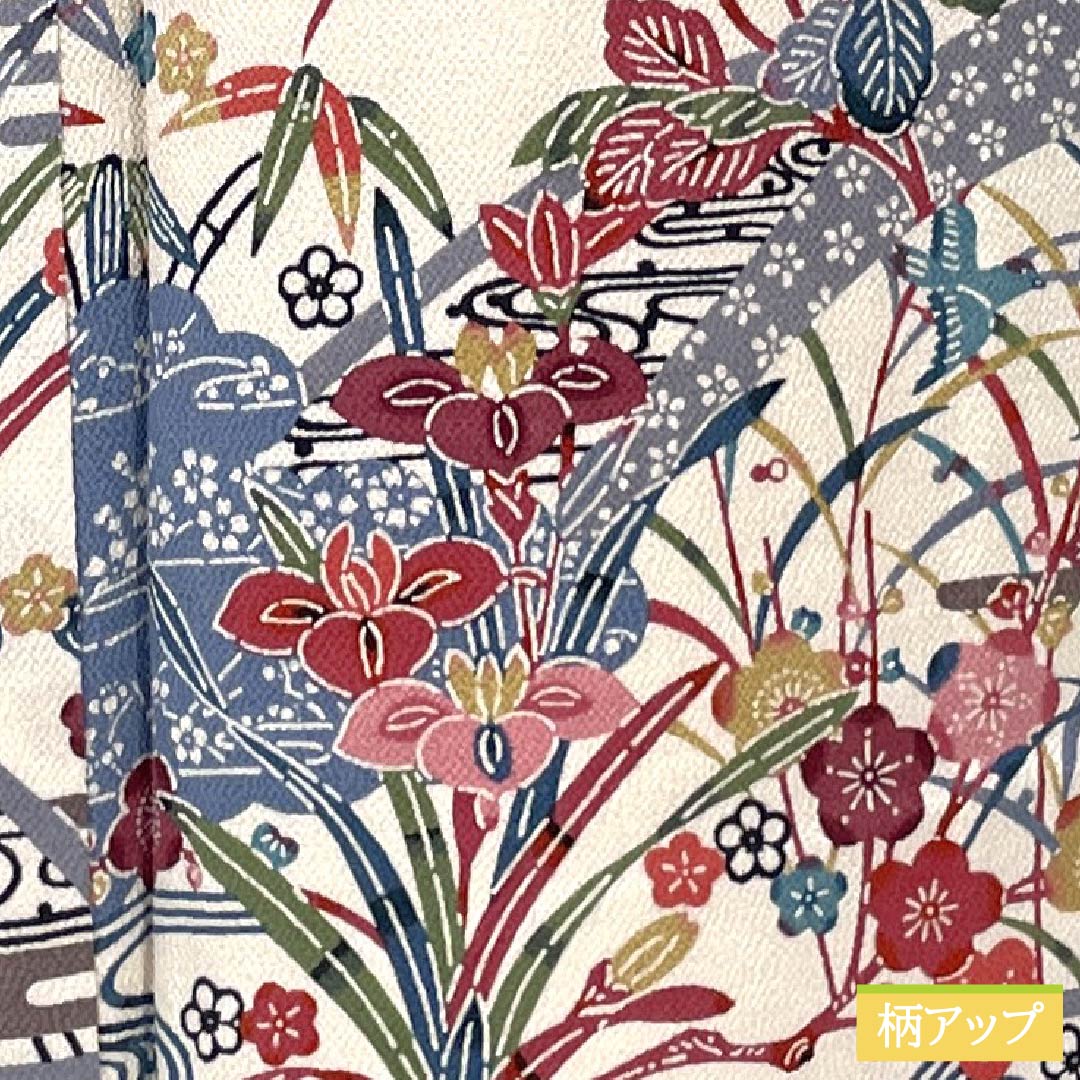 Komon (small pattern) silk, A-rank, length 158.5cm, sleeve length 64cm, lined, light-colored (usunukuiro) Kyoto Bingata pattern, auspicious motif, white with basting threads, product number 1115006983311