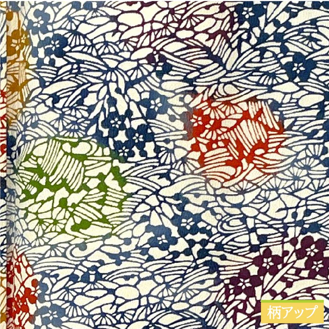Komon (small pattern) kimono, pure silk, length 147cm, sleeve length 64cm, lined, off-white, stencil-dyed, abstract pattern, with basting thread, A rank, white, 1115006123111