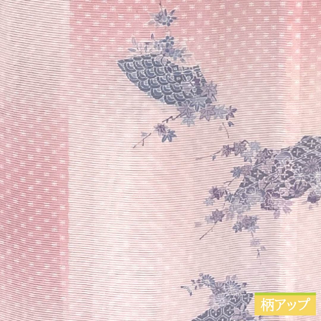 Summer Polyester Kimono, Komon, S Rank, Length 162.5cm, Sleeve to Shoulder 64.5cm, Asabeni-iro (pale red), Ichimatsu Check and Classic Patterns, Washable Kimono, Ro (gauze-weave), Pink Tones, 1132003272413