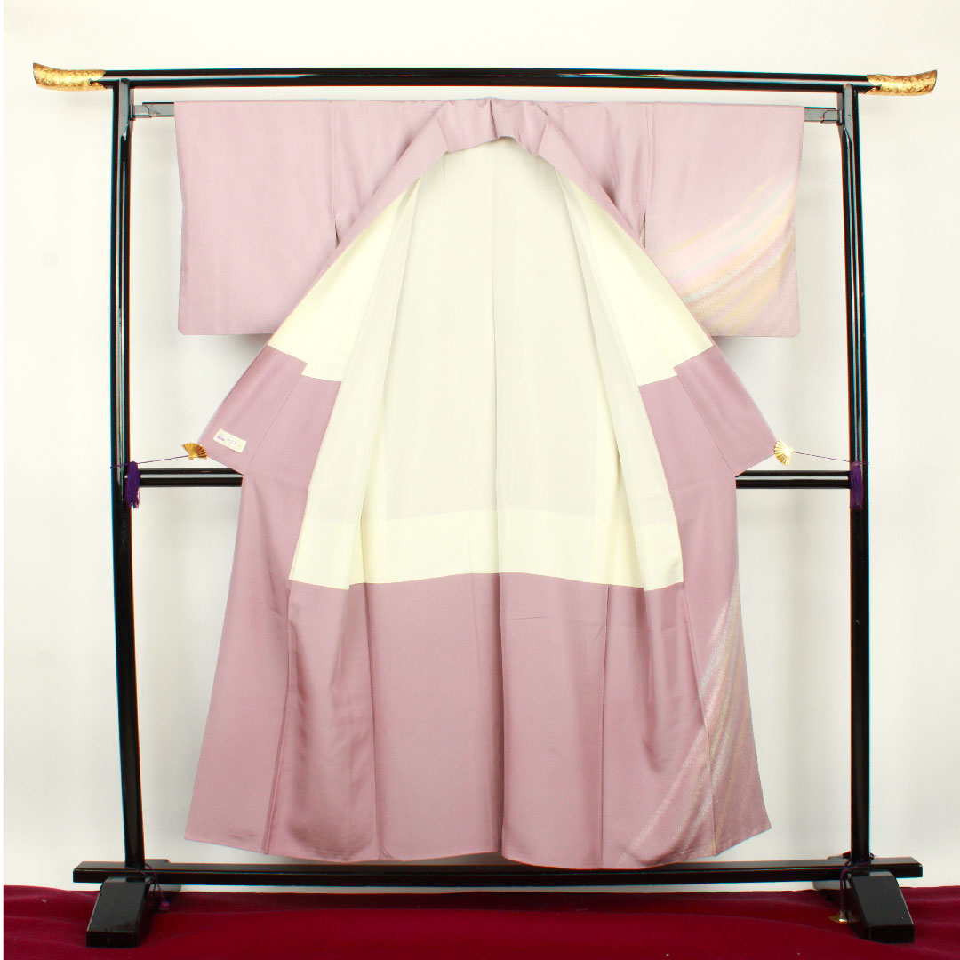 Homongi, lined, length 153cm, sleeve length 63cm, grape color, Ushiku Tsumugi, Hakusan Kobo, Oboro-zome, pure silk, A rank, purple, 1112001813220