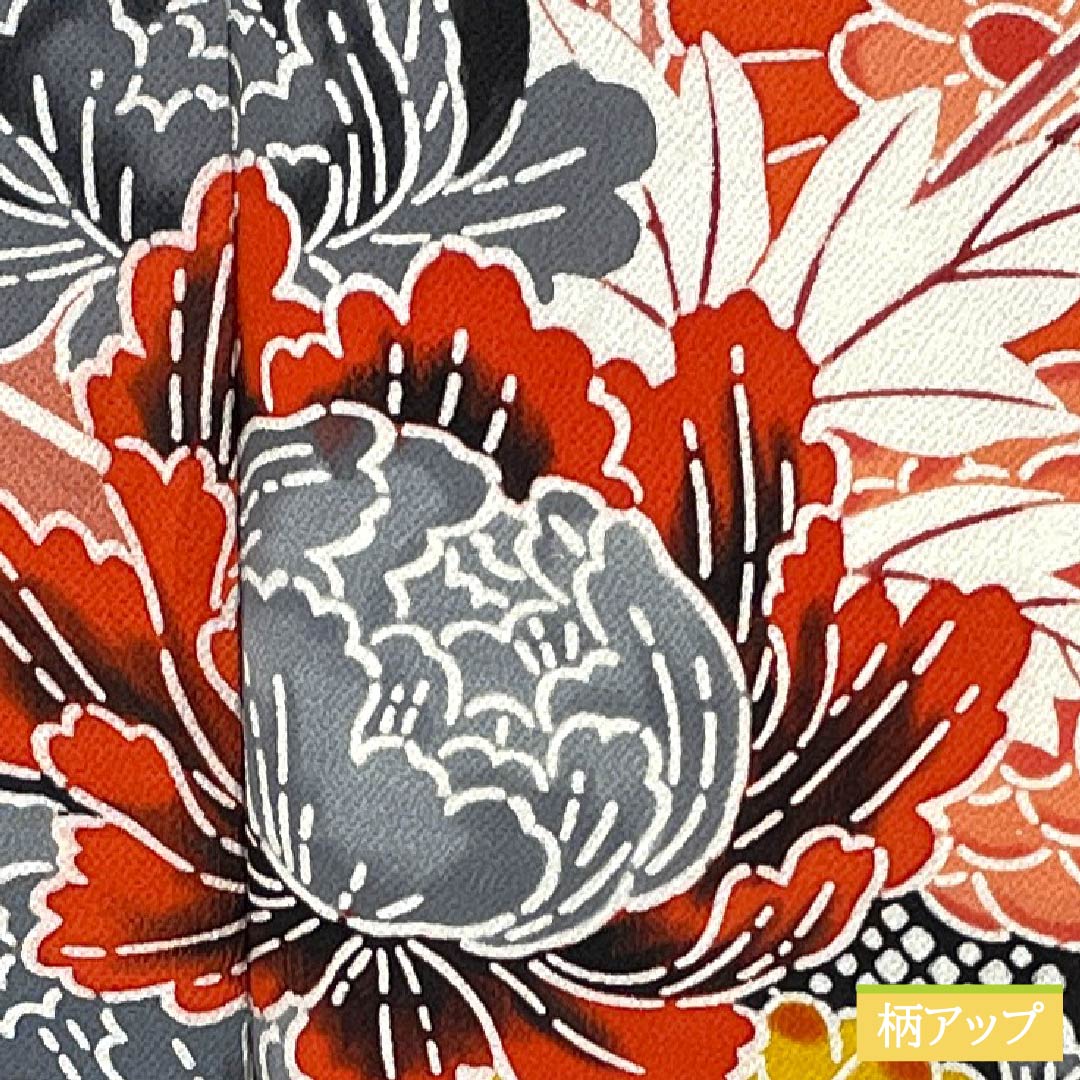 振袖 正絹 Sランク 身丈165.5cm 裄丈67cm 袷 中紅色（なかべにいろ） 京紅型 吉祥文様 ちりめん地 ピンク系 1113002472513