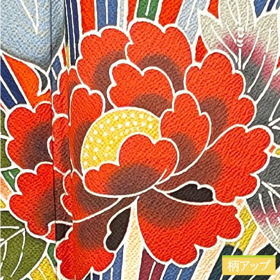 Furisode, pure silk, length 164cm, sleeve length 65.5cm, lined, scarlet, Kyoto Bingata, auspicious motif, S rank, red, 1113001832412