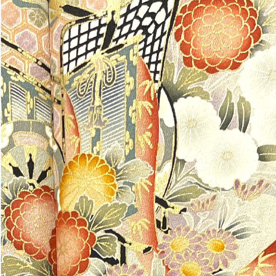 Black Tomesode, Length 155cm, Sleeve Length 61.5cm, Awase, Kyo-Yuzen, Auspicious Pattern, Circle with Sword and Clover, Pure Silk, A Rank, Five Crests, Black, 1111000913310