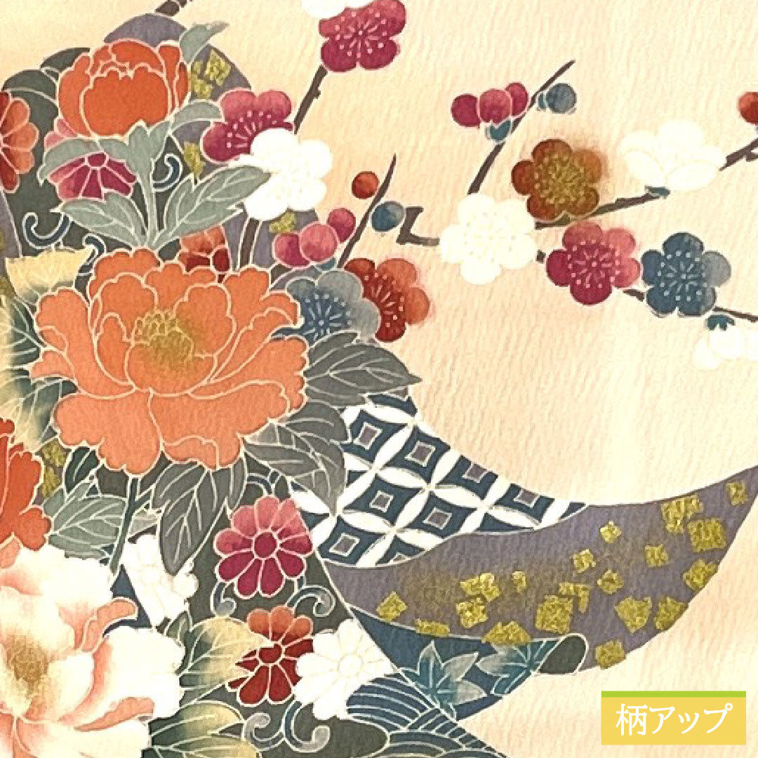 Homongi, pure silk, lined, length 161.5cm, sleeve length 63cm, maiden color, Kyo-Yuzen, floral pattern, S rank, pink, 1112005312413