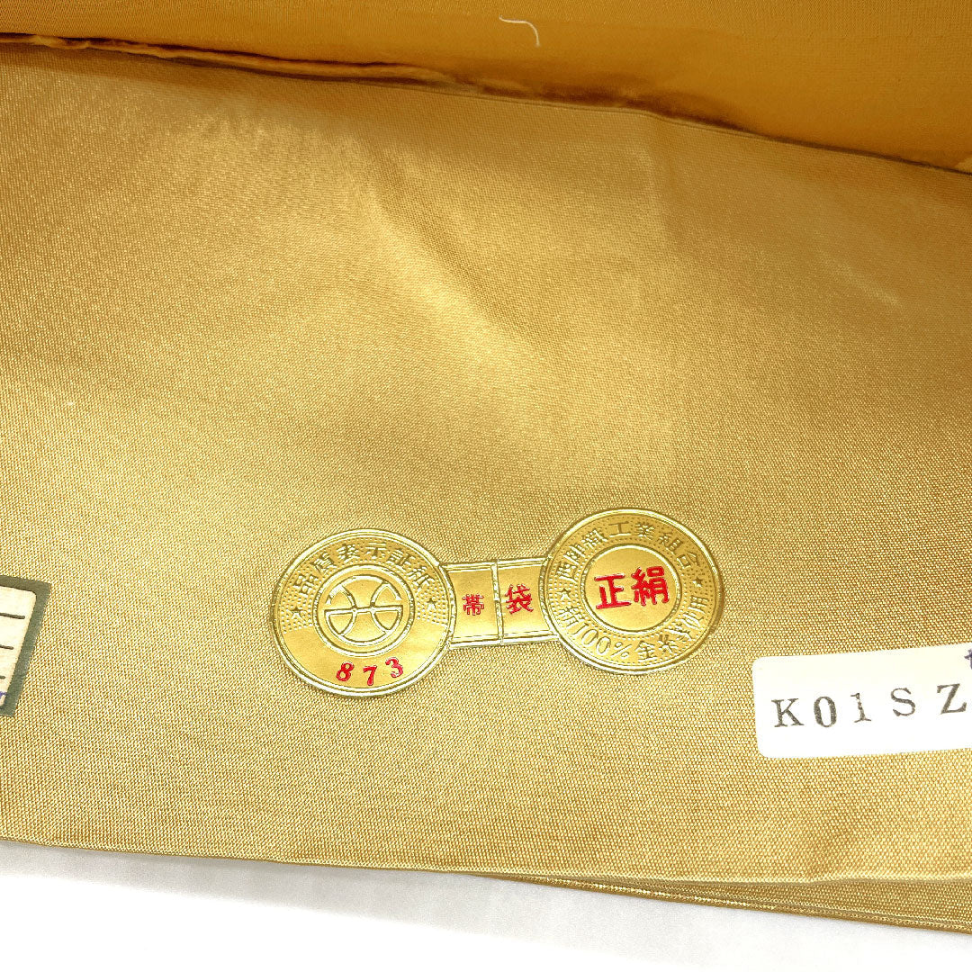 【未仕立】袋帯 正絹 Aランク 京洛絵文 本金箔    帯丈438cm 六通 フォーマル 金系 1123004413321