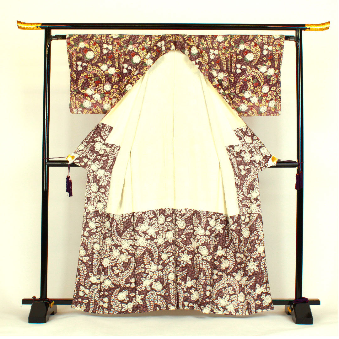小紋 身丈163.5cm 裄丈64cm 袷  辻ヶ花 正絹 Aランク 紫系 1115000433320