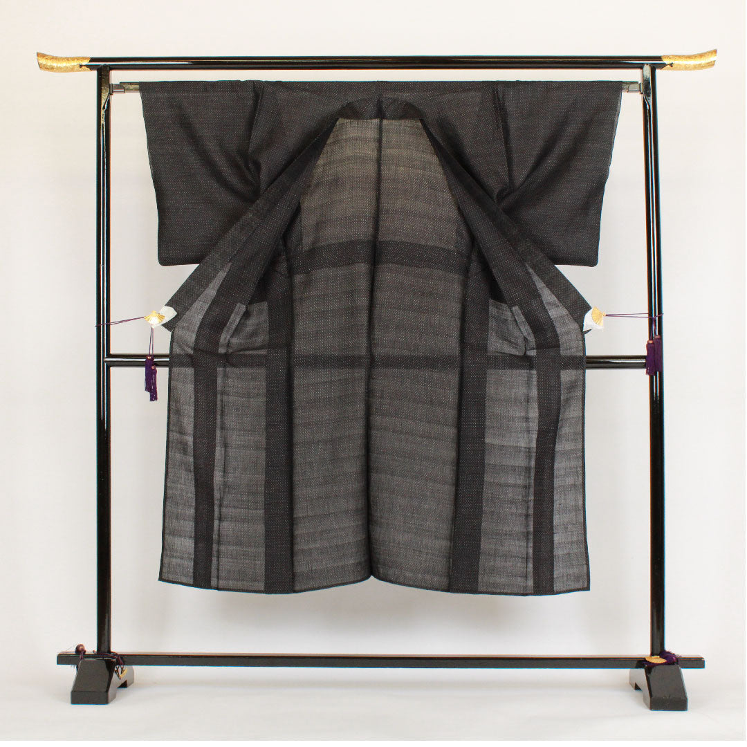 男物 身丈142cm 裄丈66cm 重要無形文化財 蚊絣 宮古上布 麻 Sランク 単衣 黒系 1119000172410