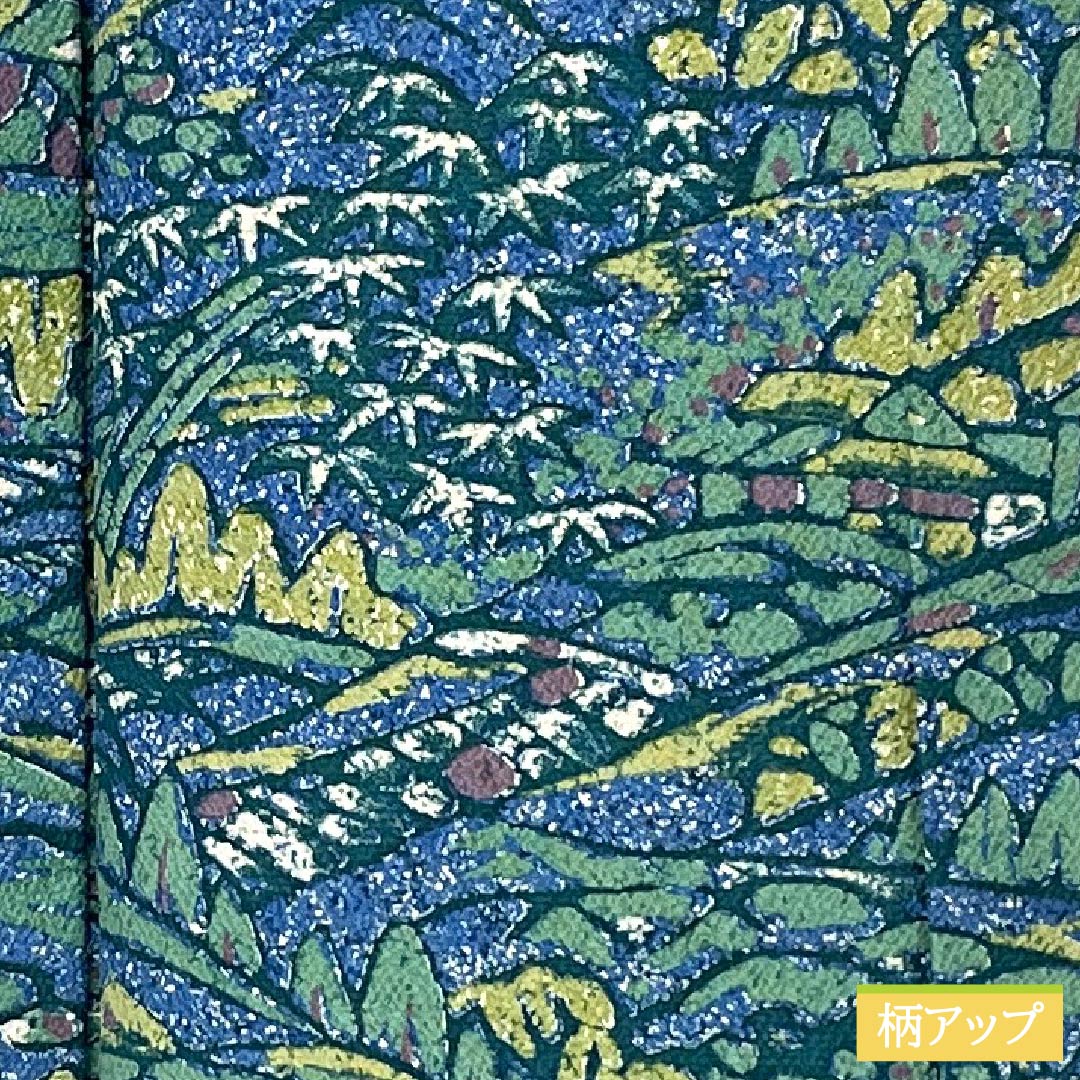 小紋 正絹 身丈164.5cm 裄丈68cm 袷 露草色（つゆくさいろ） 型染 風景絵画調 しあわせガード Sランク 青系 1115005422417