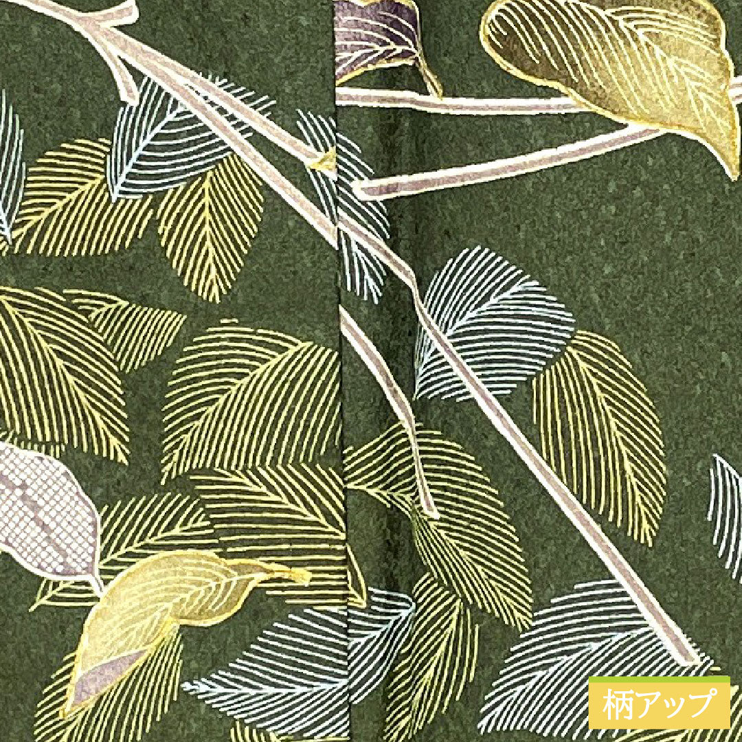 Homongi (formal kimono) made of polyester, lined, length 165cm, sleeve length 63cm, indigo sea pine brown, washable kimono, Matsuba, A rank, green, 1112005843519