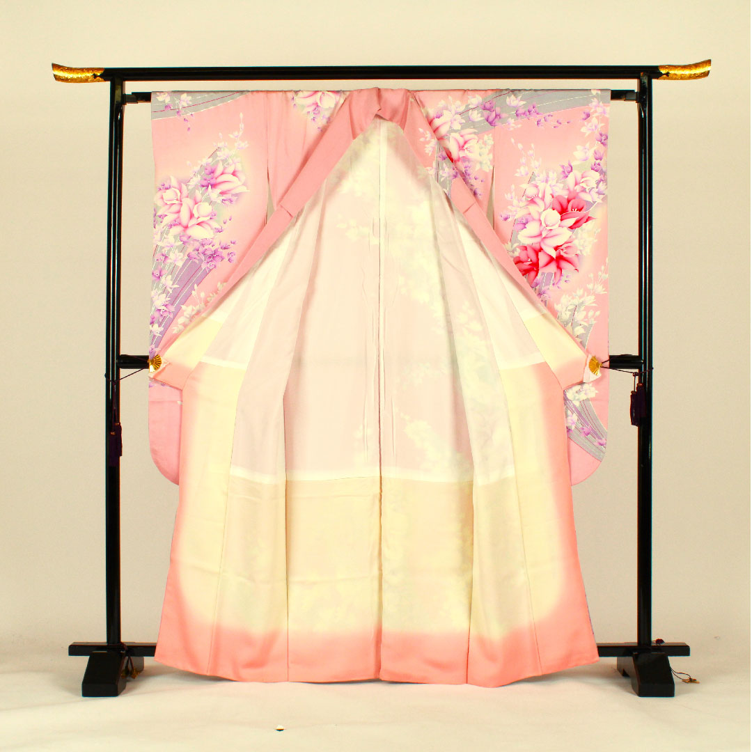 振袖 身丈165.5cm 裄丈64cm 袷  京友禅 花模様 正絹 Aランク ピンク系 1113000563513