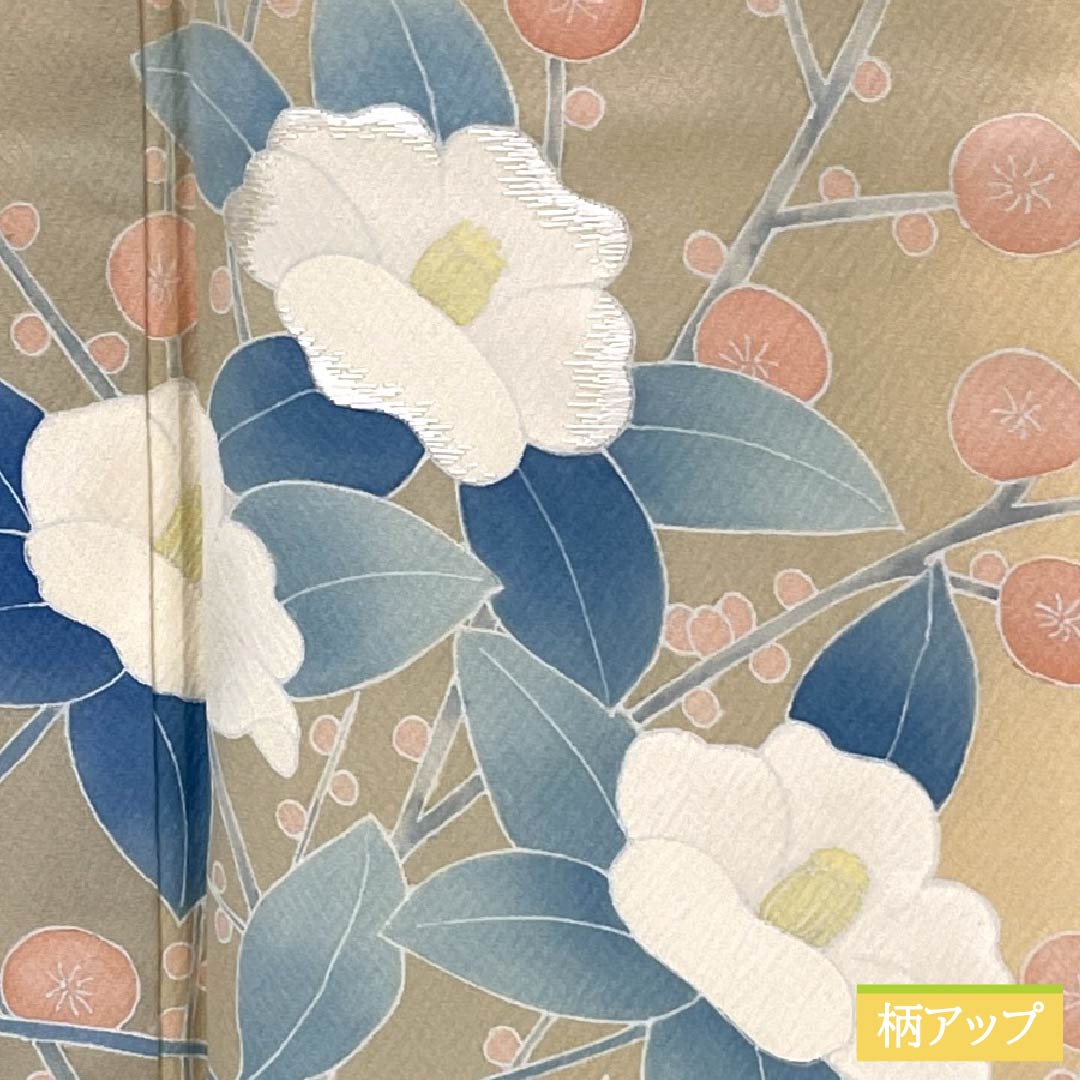 Visiting Kimono, Pure Silk, Grade A, Lined, Length 166.5cm, Sleeve Length 62.5cm, Light Persimmon, Kyoto Yuzen, Camellia, Orange, Item Number 1112006363526