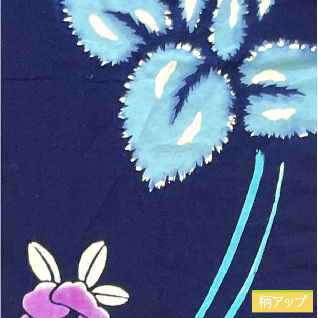 Yukata Cotton Length 156cm Sleeve length 64.5cm S rank Single layer Navy Deep navy Iris Camellia 1118005182318