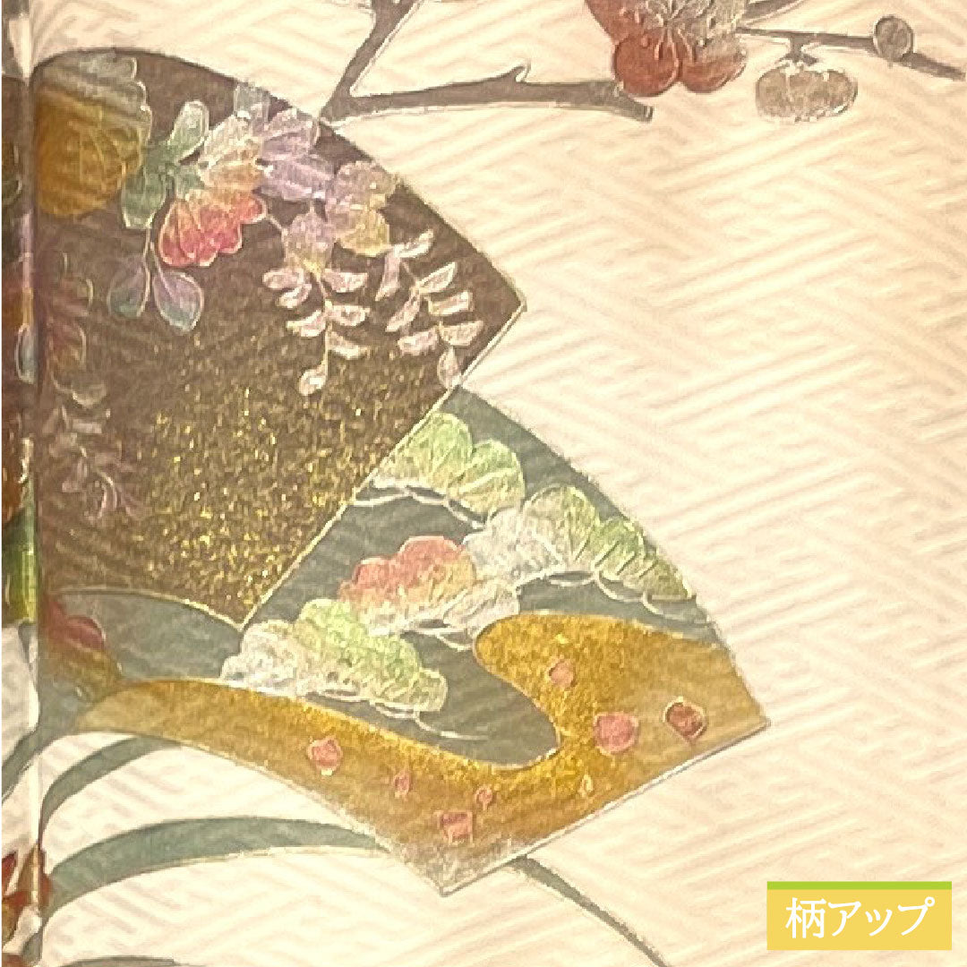 Homongi, pure silk, lined, length 164.5cm, sleeve length 65.5cm, maiden color, Kyoto Yuzen, gold leaf finish, floral pattern, pearl tone finish, S rank, pink, 1112004402413