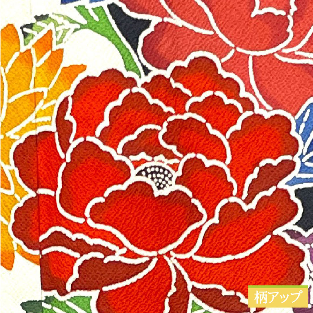 振袖 正絹 身丈157cm 裄丈63cm 袷  京紅型 草花模様  Sランク 黒系 1113001862310