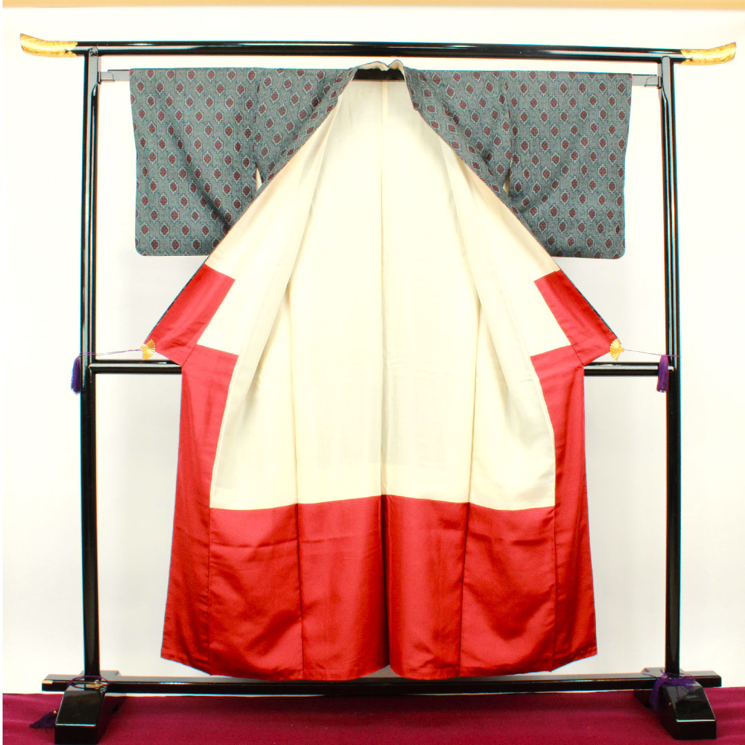 Murayama Oshima Length 154cm Sleeve length 63cm Geometric pattern Pure silk A rank Awase Navy blue 1116002133218