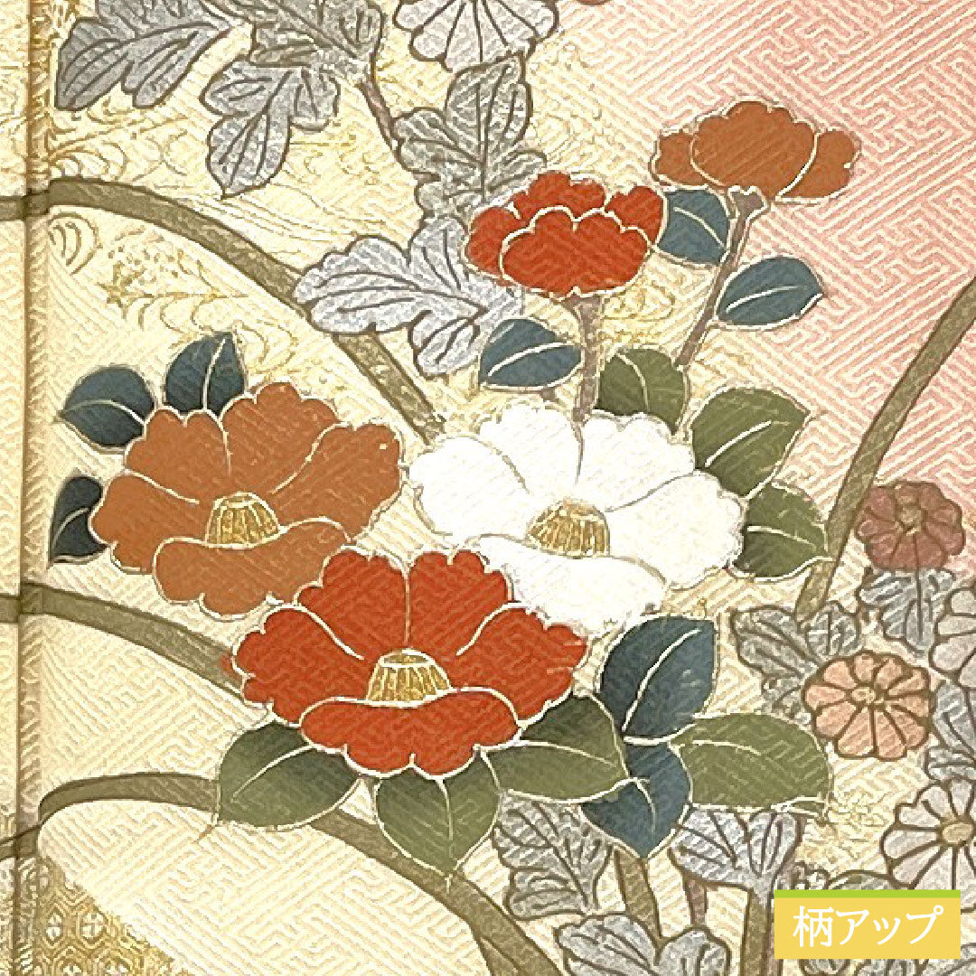 訪問着 正絹 袷 身丈161.5cm 裄丈65.5cm 薄紅梅色（うすこうばいいろ） 京友禅 吉祥文様 Bランク ピンク系 1112006004413