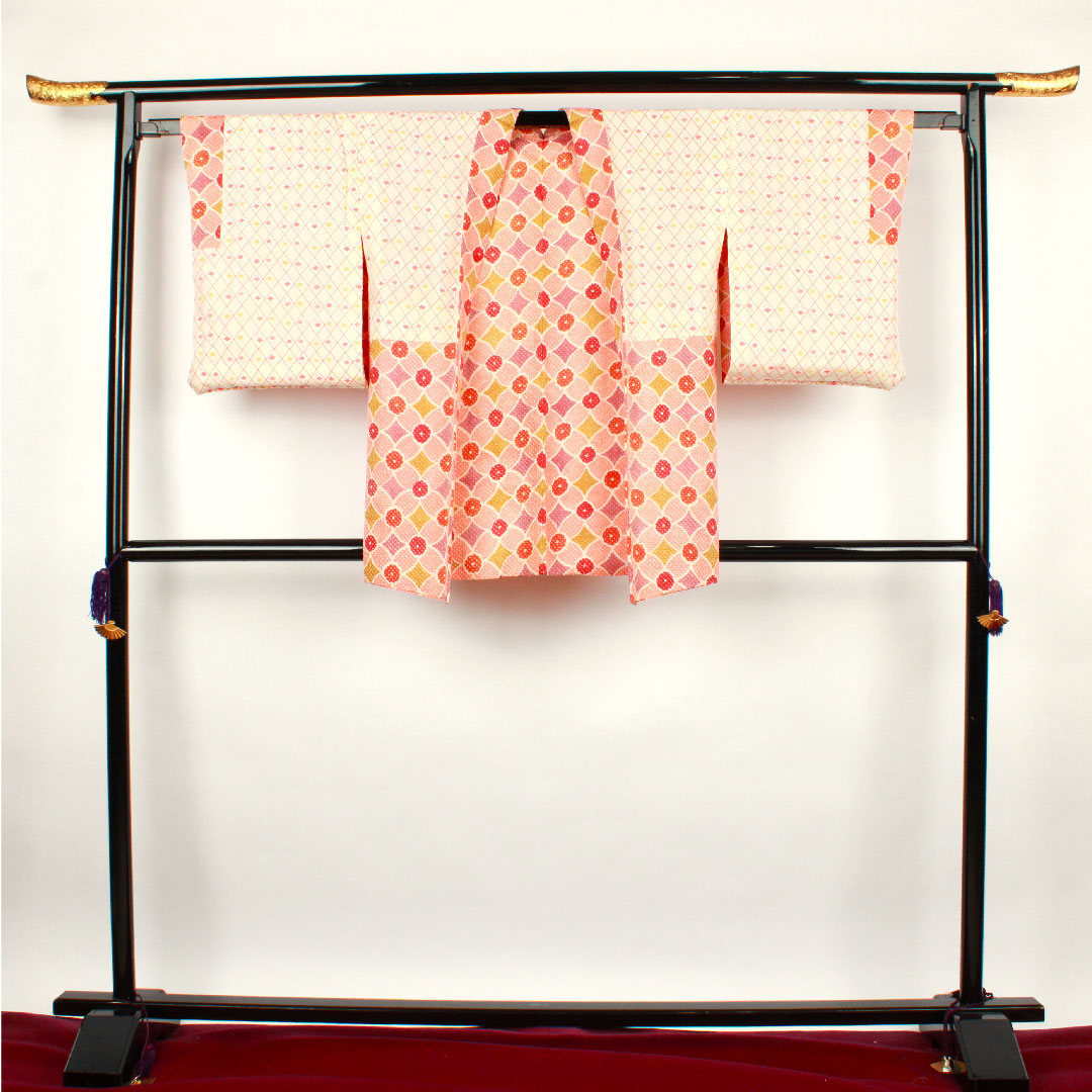 Haori, Length 82cm, Sleeve length 62.5cm, Medium crimson, Shibori, Geometric pattern, Pure silk, A rank, Lined, Pink, 1117000263913