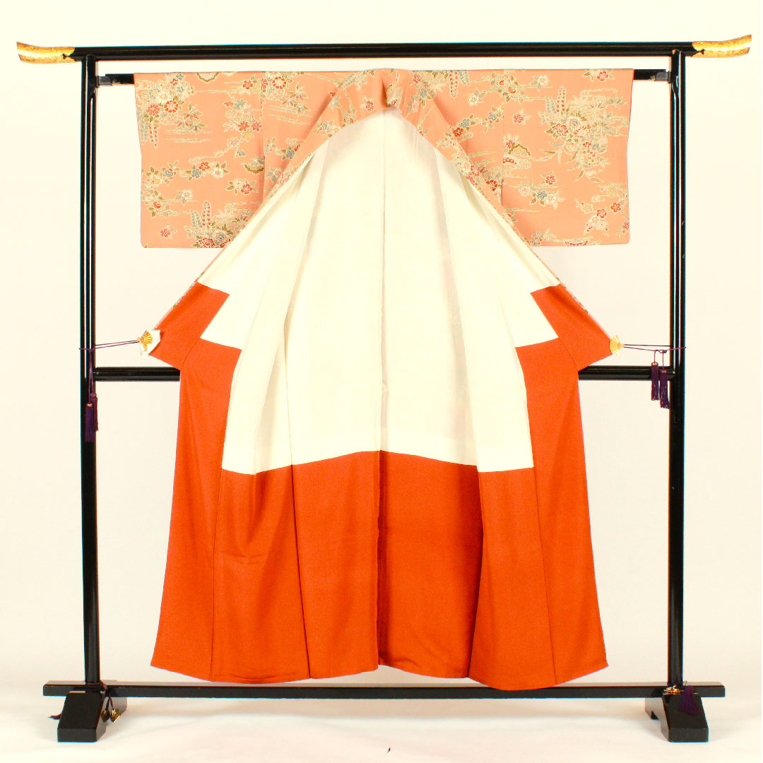 小紋 身丈154cm 裄丈61.5cm 袷  松竹梅 花籠 帛紗付き  正絹 Sランク 茶系 1115002042214