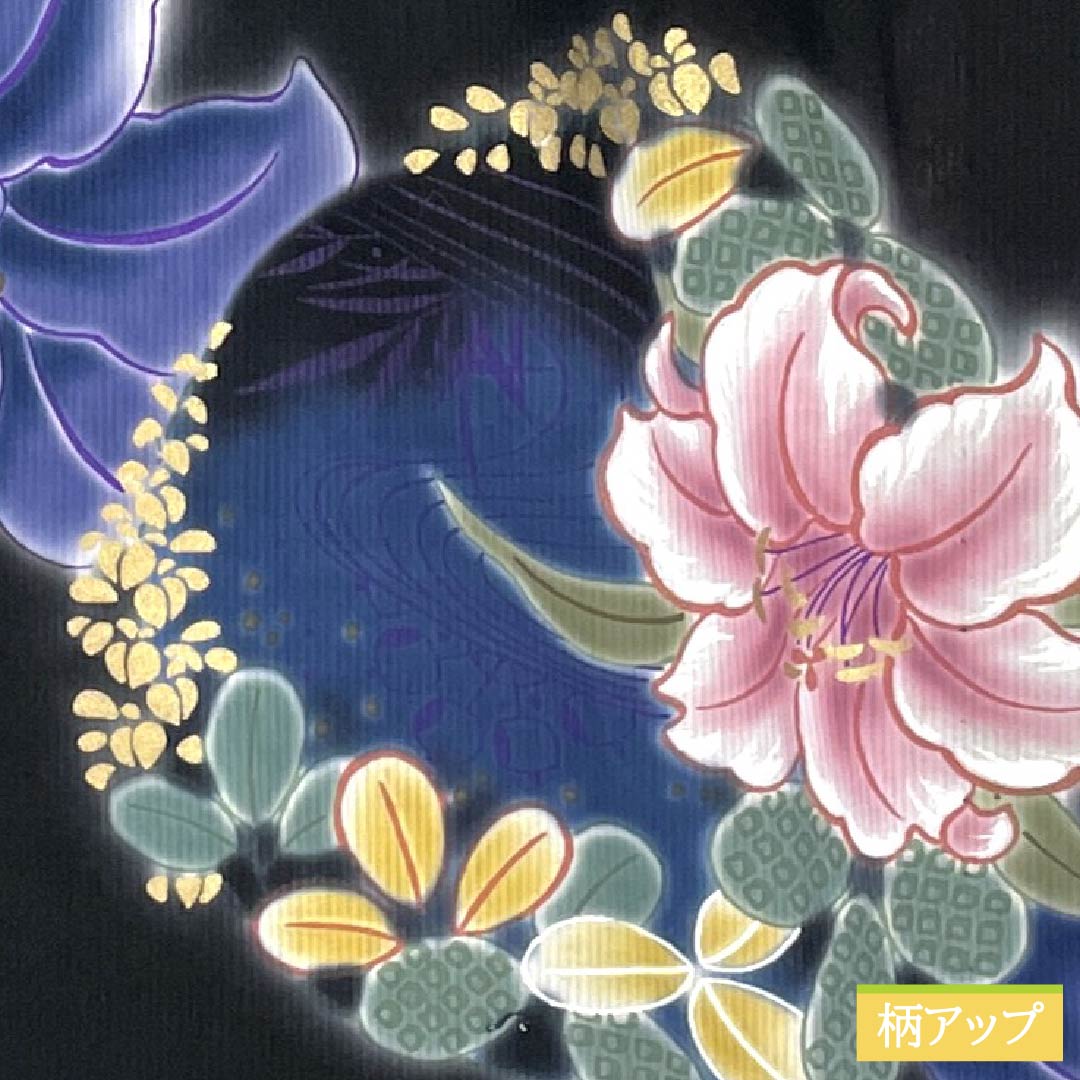 浴衣 木綿 Sランク 身丈168cm 裄丈67.5cm 黒色 山本寛斎 百合 花輪 単衣 黒系 1118006952510