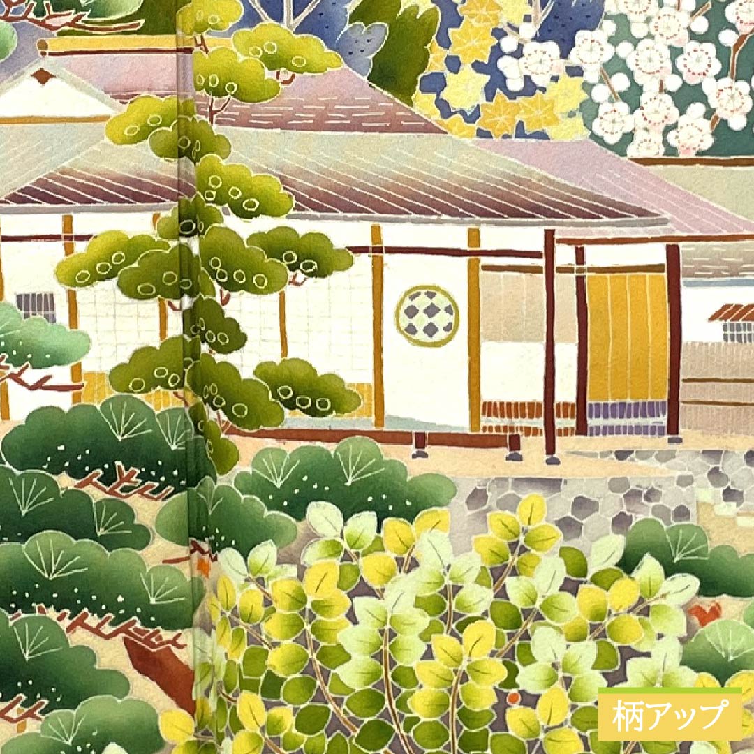 Black Tomesode (Tomesode) - Pure Silk, Grade A, Length 159cm, Sleeve Length 64.5cm, Lined, Kyoto Kaga Yuzen, Five Crests, Embracing Myoga Flower, Artist's Work, Landscape Pattern of Pine and Plum Blossoms, Five Crests, Black, Item Number 1111001963310