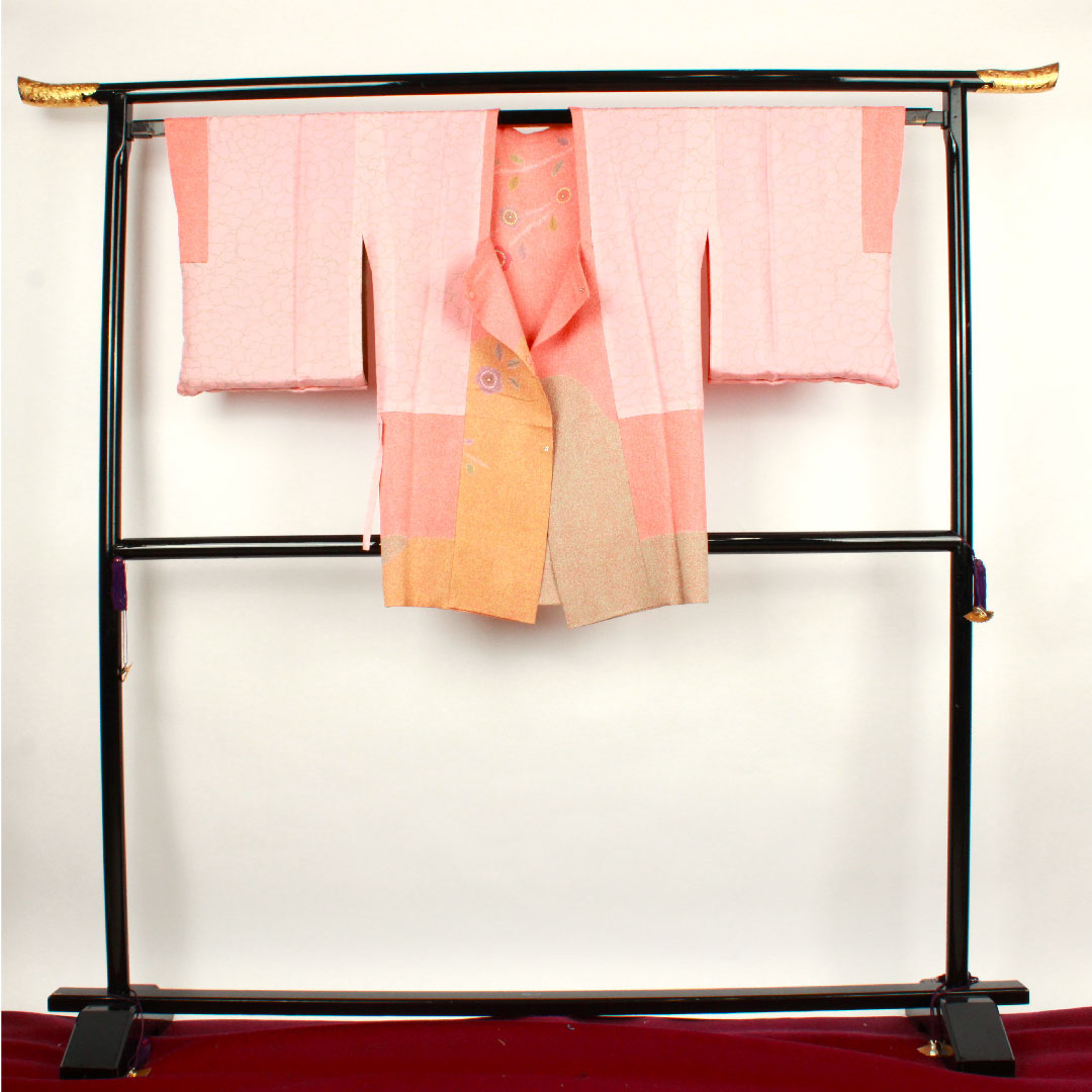 道行コート 身丈86.5cm 裄丈66.5cm 中紅色  辻ヶ花 正絹 Sランク 袷 ピンク系 1117000452913