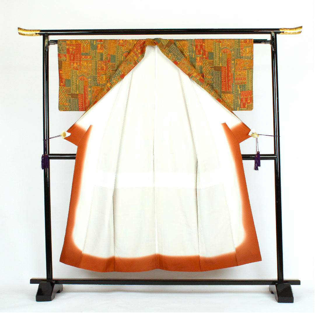 小紋 身丈152cm 裄丈64cm 袷  更紗柄 正絹 Aランク 茶系 1115000083214