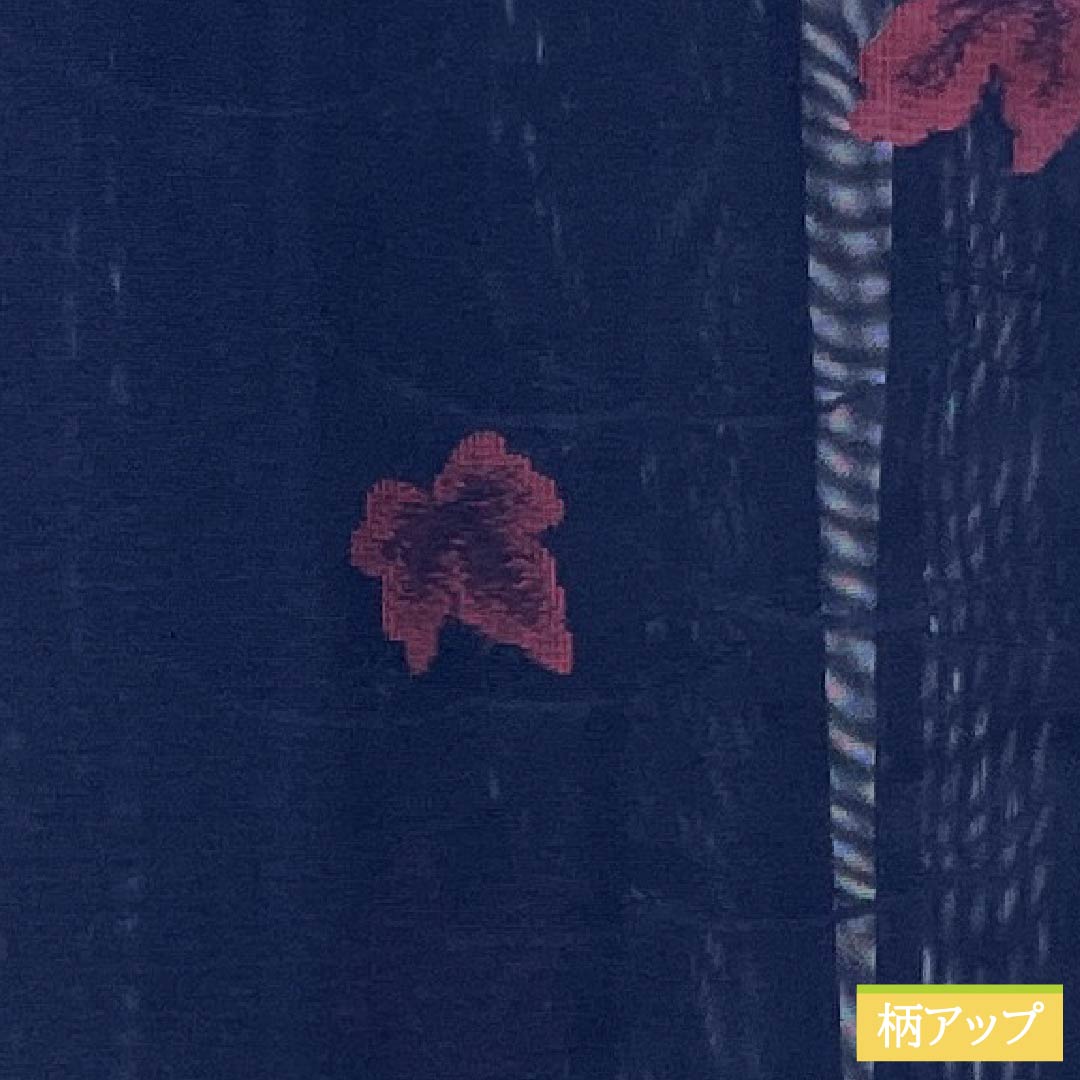 夏物 正絹 お召 Sランク 身丈161.5cm 裄丈64cm 紺色（こんいろ） 露芝 葉っぱ 紗 紺系 1132004342418