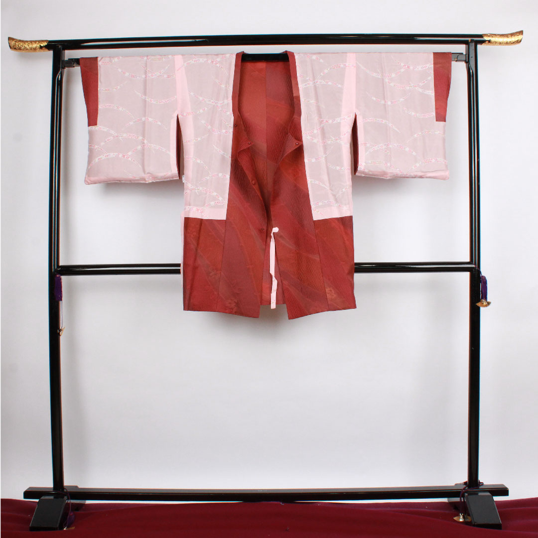 Michiyuki coat, length 90cm, sleeve length 66.5cm, sappan color, blurred pattern, pure silk, S rank, lined, purple, 1117000432920