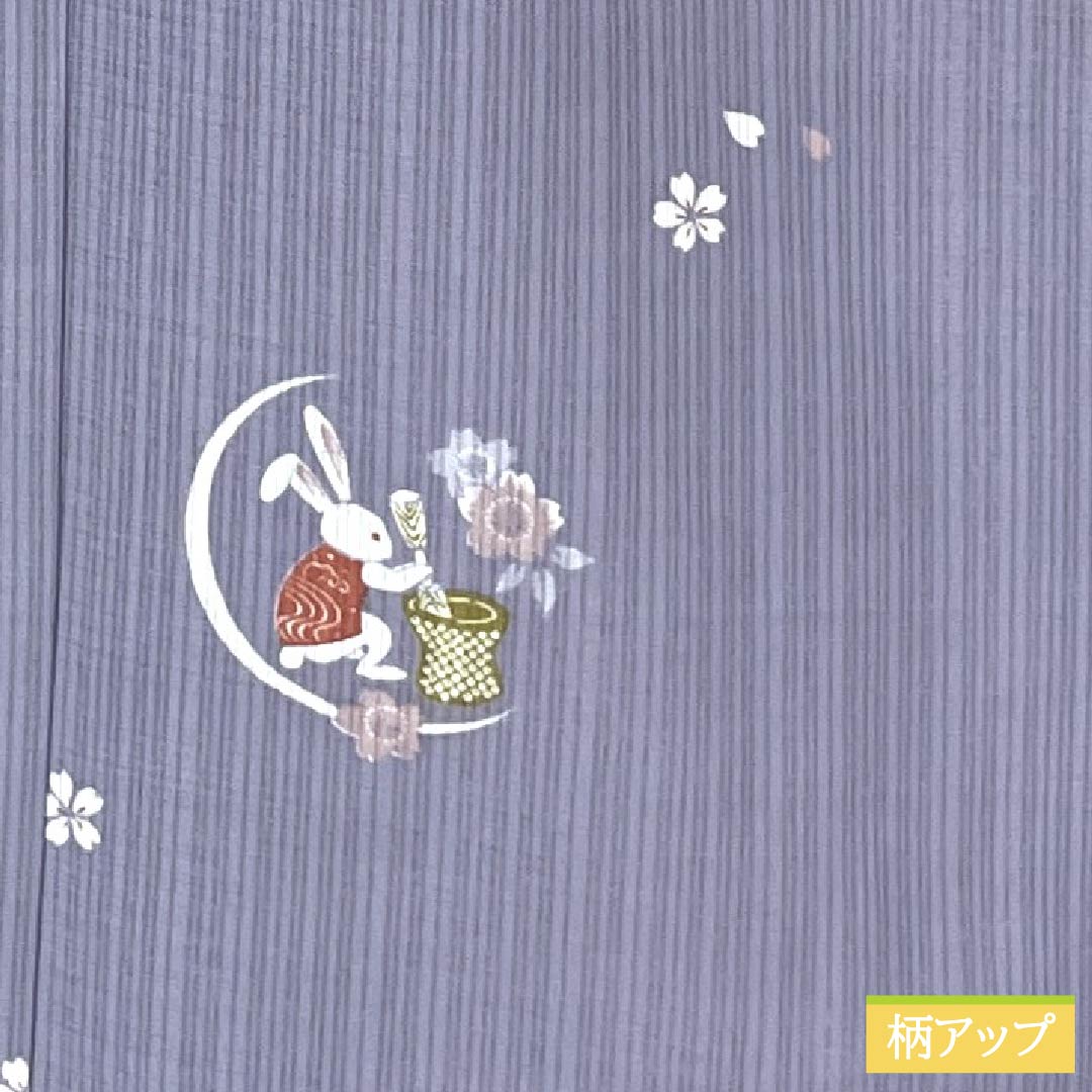 Summer kimono, polyester, small pattern, length 167cm, sleeve length 64.5cm, Beniminatoiro (beniminato-iro), moon-viewing rabbit, washable kimono, gauze, S rank, purple, 1132002172520