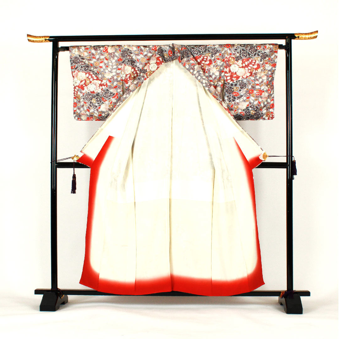 小紋 身丈160cm 裄丈66cm 袷  辻ヶ花 正絹 Sランク グレー系 1115000592322