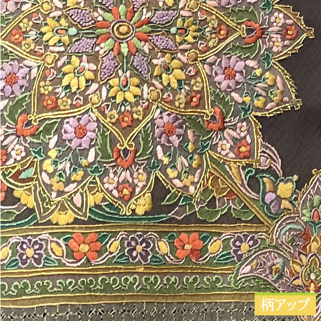 訪問着 正絹 袷 身丈167cm 裄丈67.5cm 蘇州刺繡 汕頭刺繡 しつけ糸付き 欧風文様 一つ紋 揚羽蝶 Sランク 茶系 1112003982514
