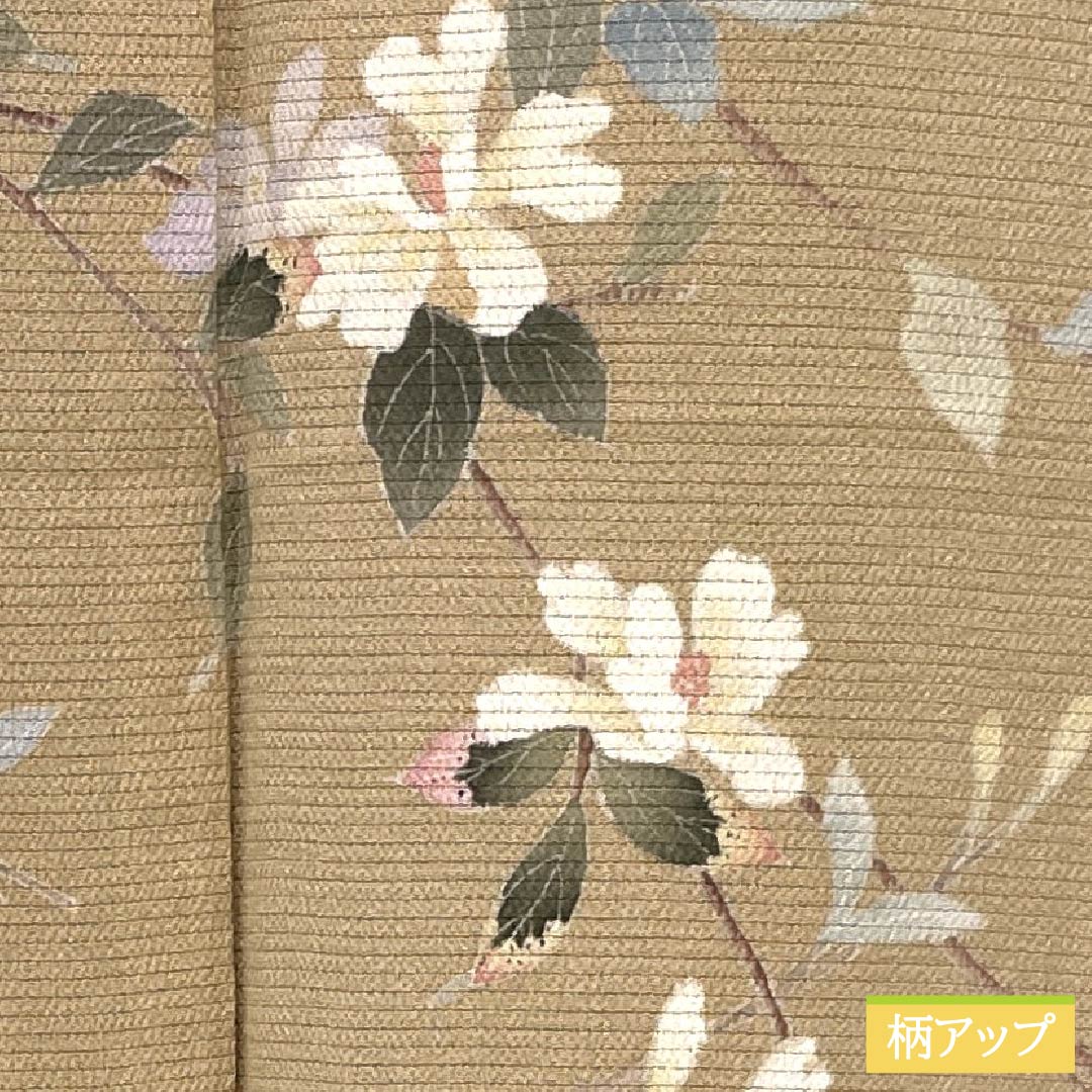 夏物 正絹 付下げ Sランク 身丈150.5cm 裄丈62cm 丁子色（ちょうじいろ） 南克治 加賀友禅 一つ紋 絽 ベージュ系 1132005062125
