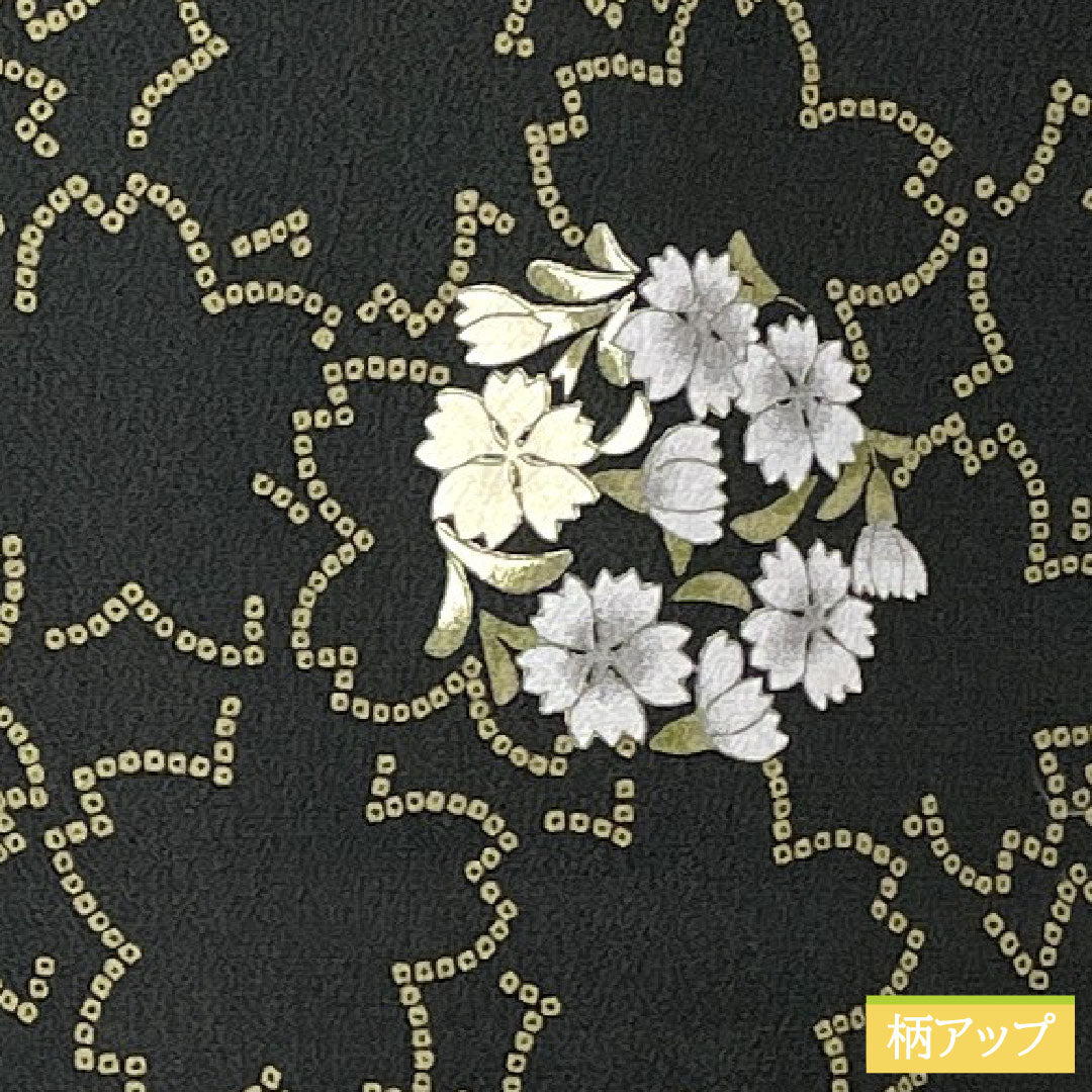 Small pattern, polyester, length 166.5cm, sleeve length 67cm, lined, washable kimono, cherry blossom, floral pattern, S rank, black, 1115004952510