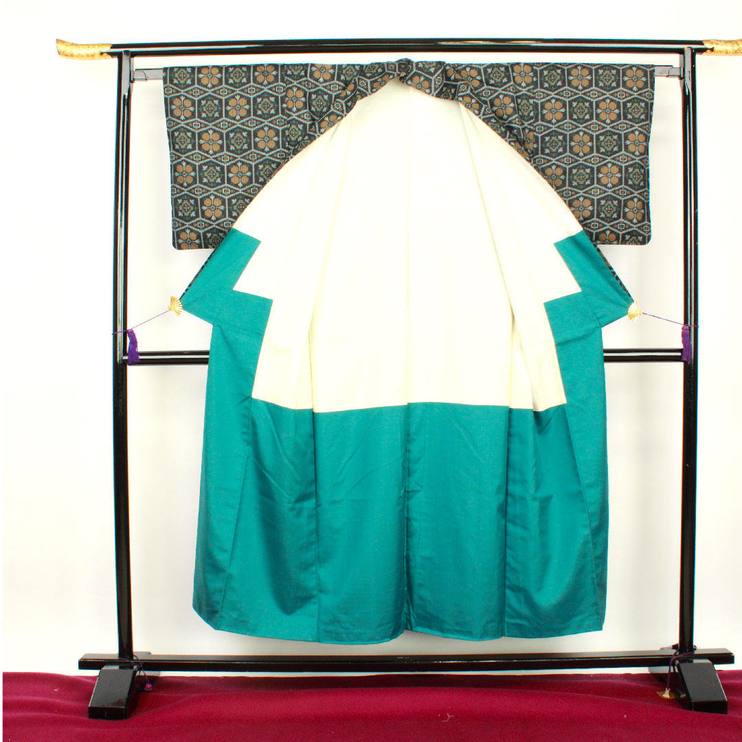 Murayama Oshima Length 151cm Sleeve length 63.5cm Ensemble Abstract pattern Pure silk A rank Awase Black 1116001993210