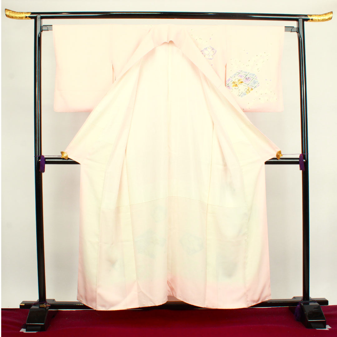 訪問着 袷 身丈156.5cm 裄丈64cm 乙女色 辻ヶ花 正絹 Aランク ピンク系 1112002433313