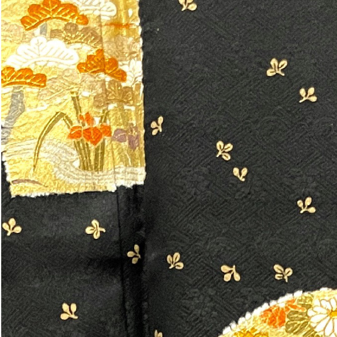 Homongi, lined, length 155cm, sleeve length 61.5cm, with basting thread, unused, Kyo-Yuzen, auspicious pattern, pure silk, S rank, black, 1112002662310