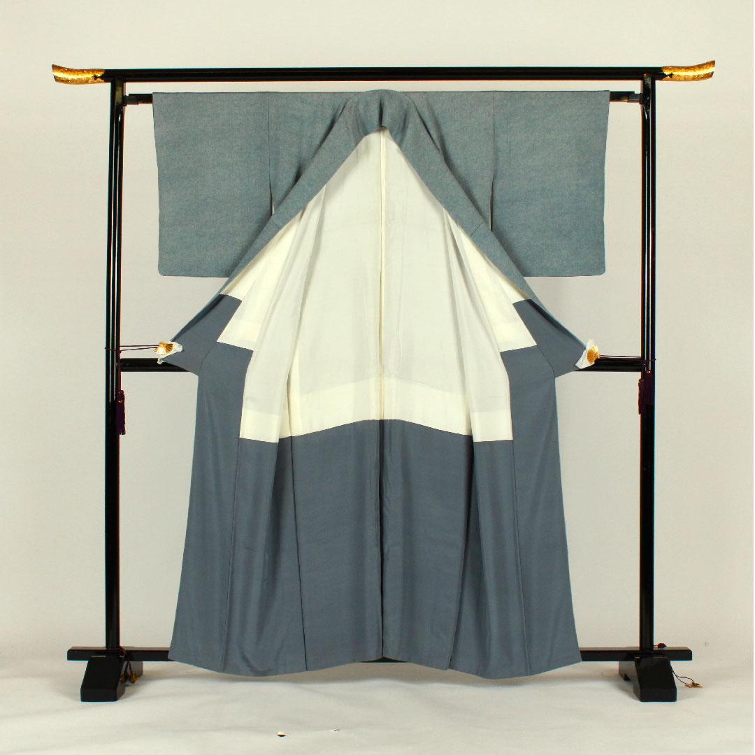 Komon Length 161cm Sleeve length 64cm Awase Edo Komon Kazuo Adachi Shark Butt-matching Three Aoi Silk S Rank Blue 1115001242317