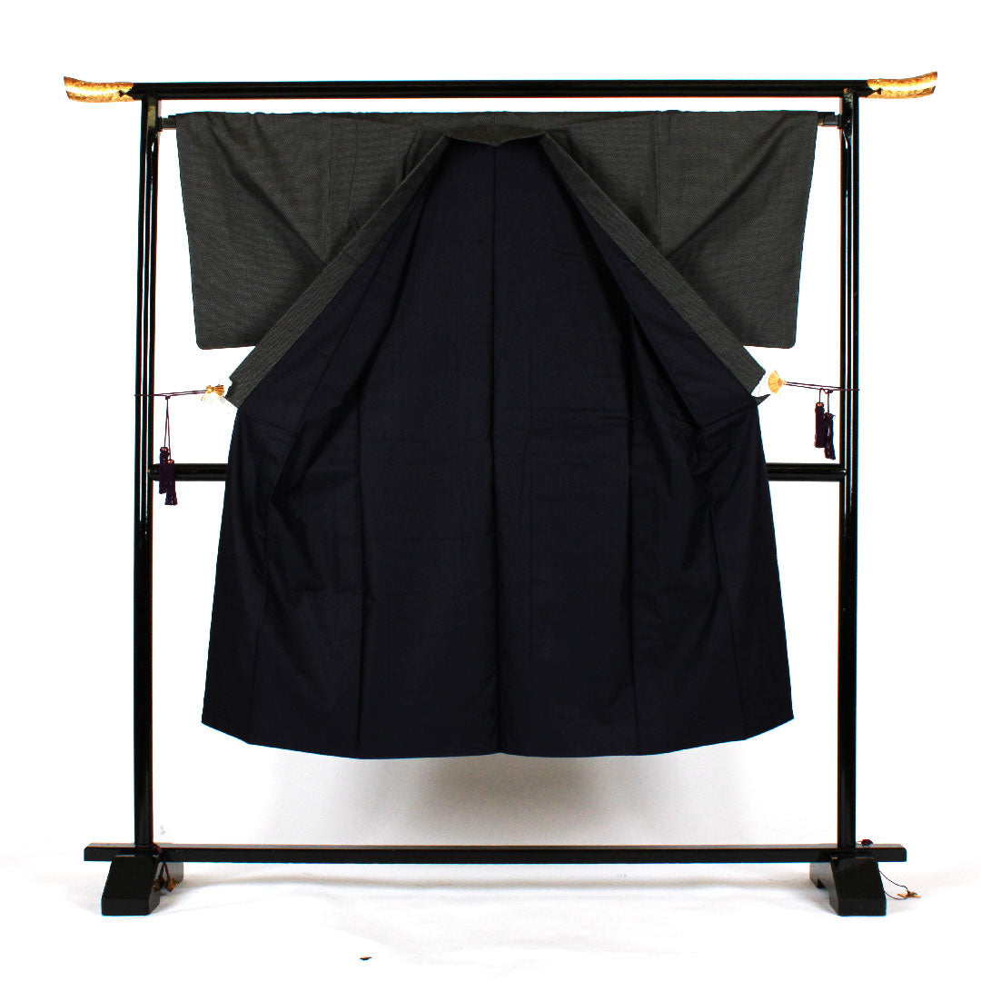 Men's, Length 140cm, Sleeve length 68cm, Cross-patterned ensemble, Pure silk, S rank, Lined, Black, 1119000272410