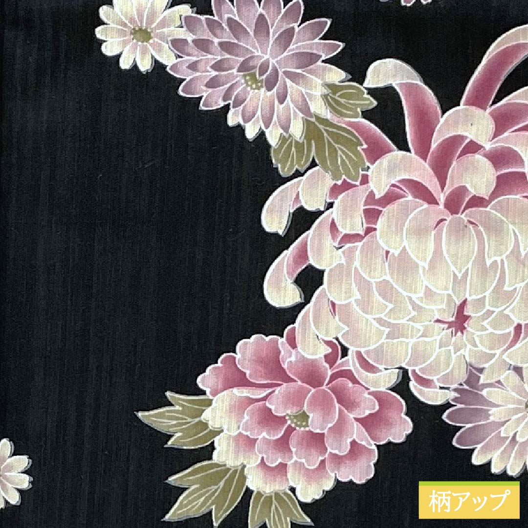Cotton Yukata, Length 164cm, Sleeve Length 69.5cm, S Rank, Single Layer, Black, Chrysanthemum Design, 1118006282410