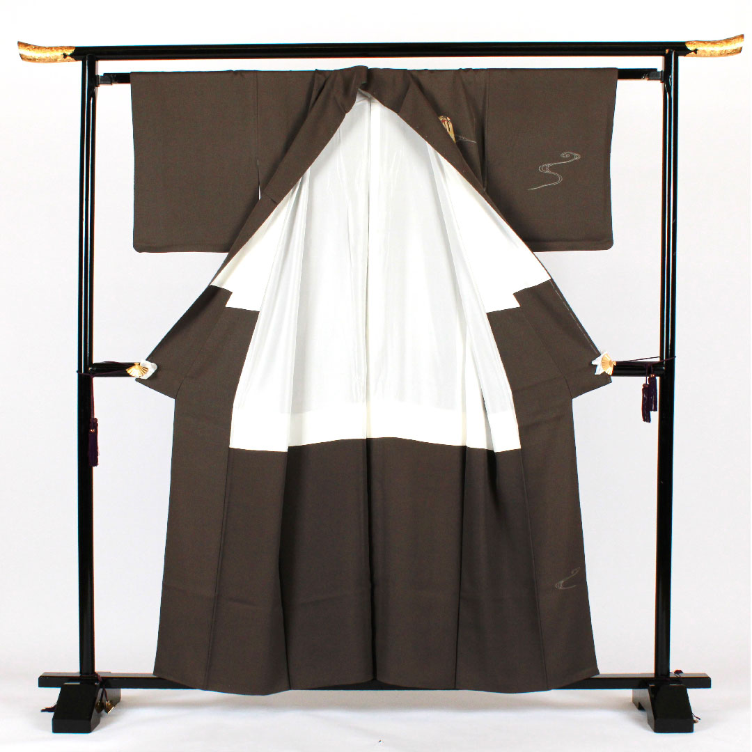 訪問着 袷 身丈157.5cm 裄丈62.5cm 刺繡  正絹 Sランク グレー系 1112001272322