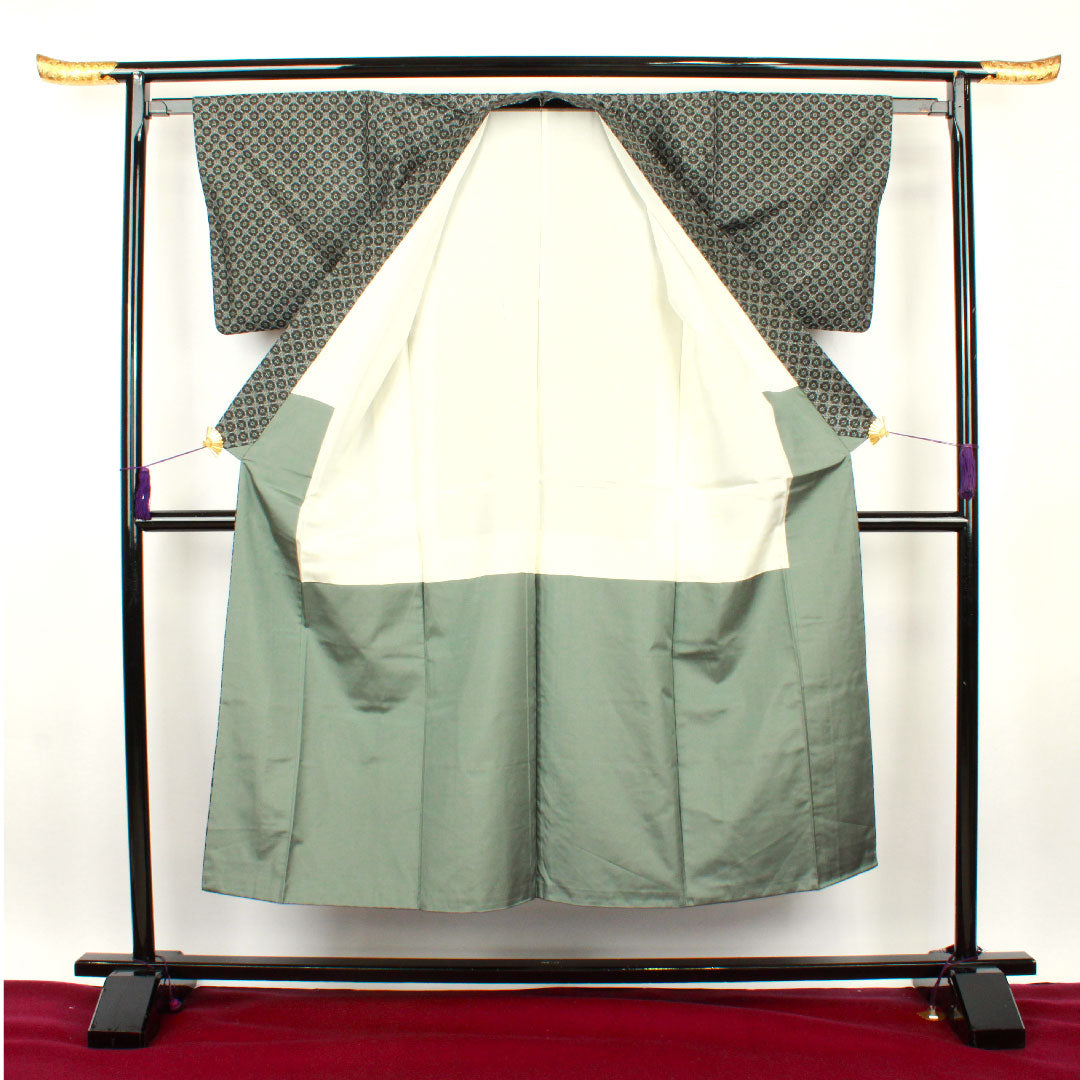 Murayama Oshima Length 148cm Sleeve length 62.5cm Geometric pattern Pure silk A rank Awase Black 1116001953110