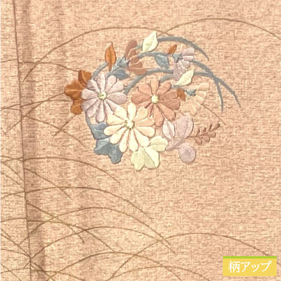 訪問着 正絹 袷 身丈158.5cm 裄丈64.5cm 今様色（いまよういろ） 付下げ 京友禅 刺繍 一つ紋 沢瀉 Aランク ピンク系 1112004633313