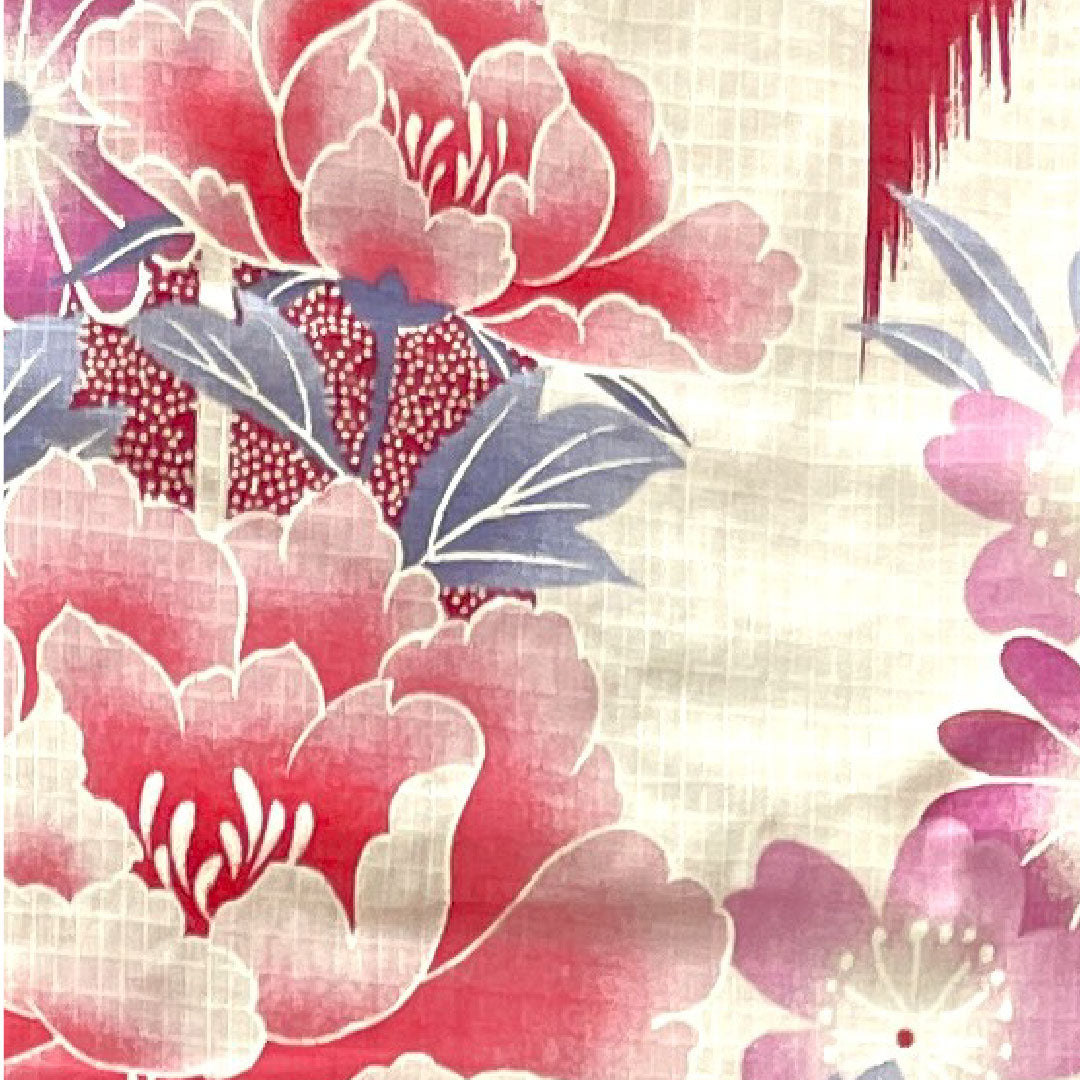 Yukata, floral pattern, cotton, S rank, single layer, length 161.5cm, sleeve length 65.5cm, white, 1118001472411